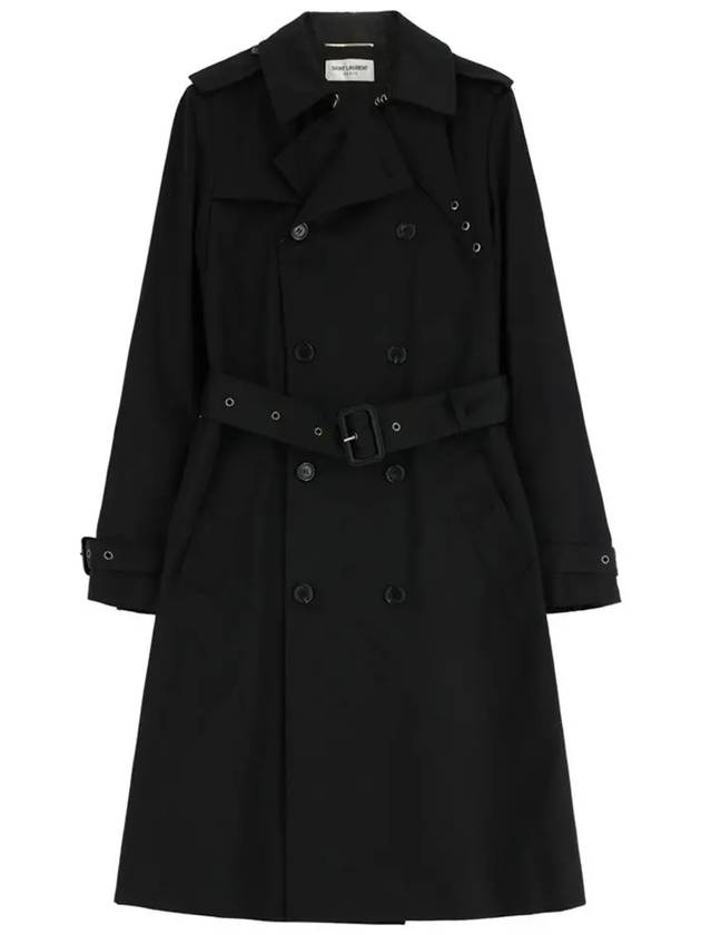 Luxury Saint Laurent Gabardine Classic Saint Gabardine Trench Coat Black