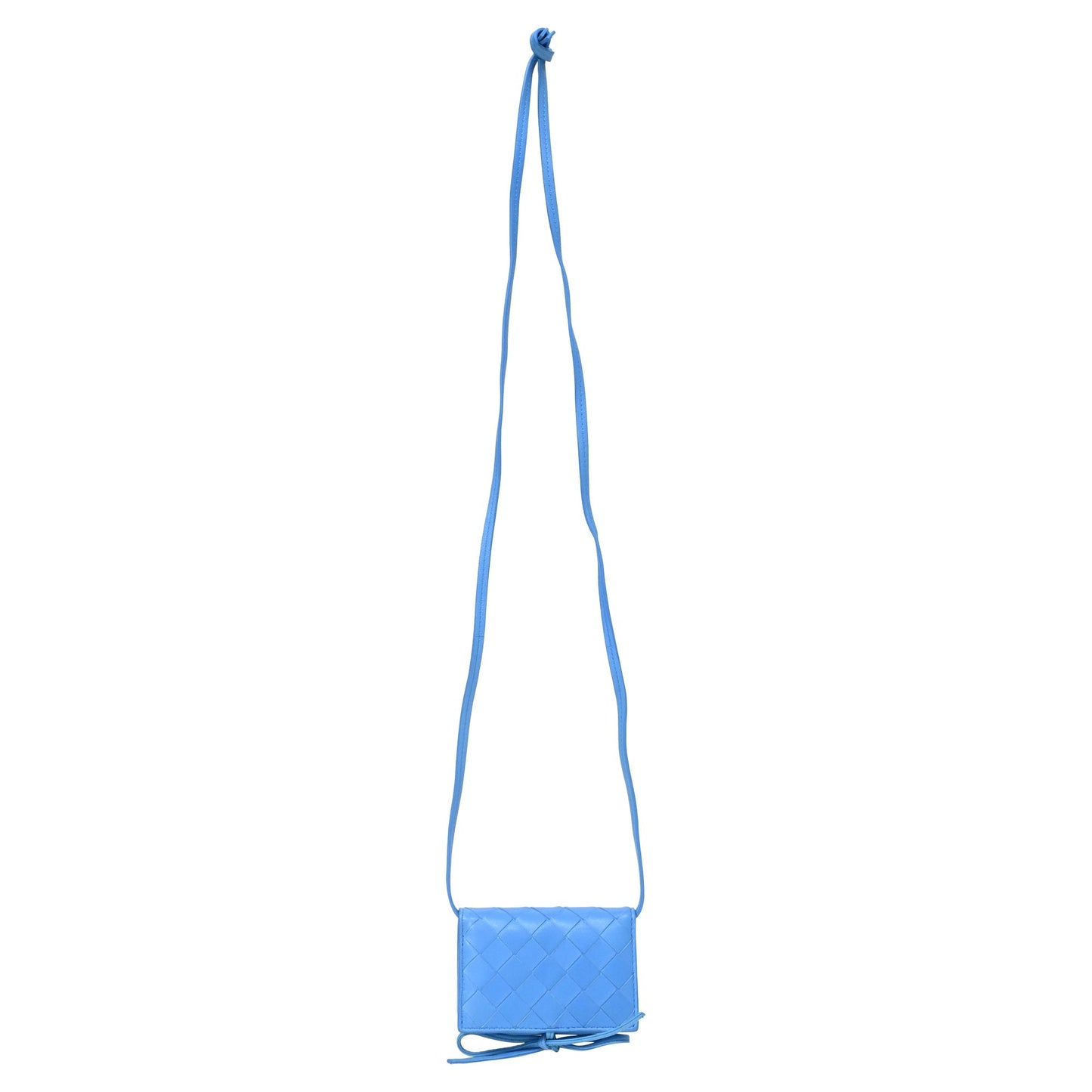 Luxury Bottega Veneta Intrecciato Card Case On Strap in Blue Nappa Leather