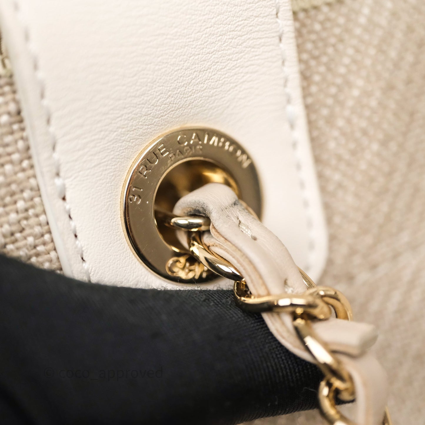 Chanel New Small Deauville Tote Beige Canvas Gold Hardware