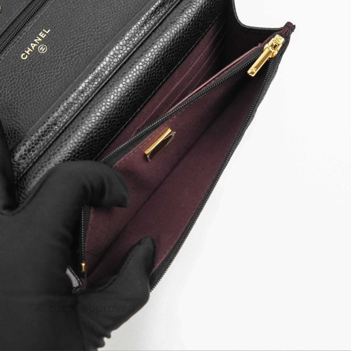 Chanel Classic Wallet On Chain WOC Quilted Black Caviar Gold Hardware