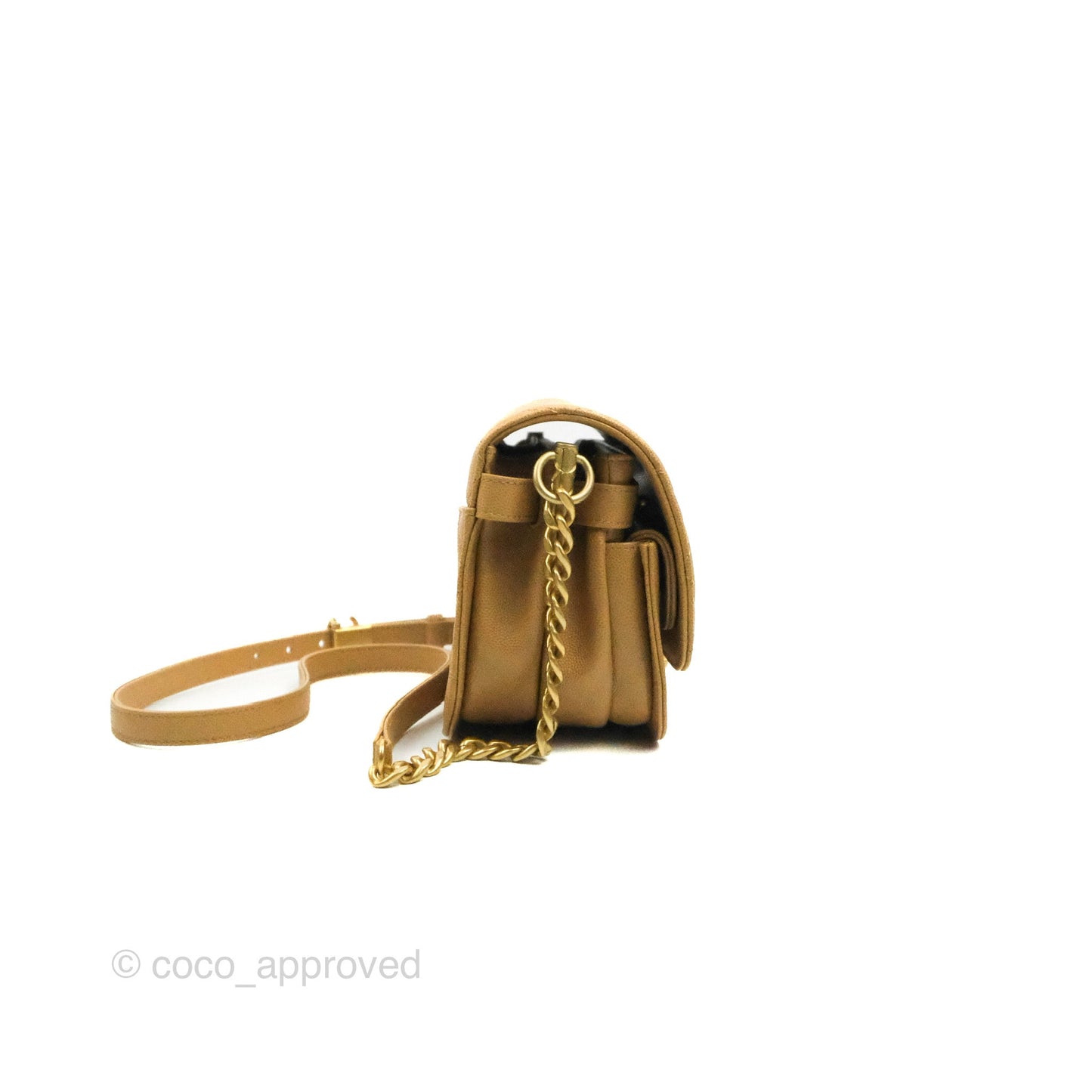 Chanel Mini Messenger Bag Beige Caviar Gold Hardware 21K