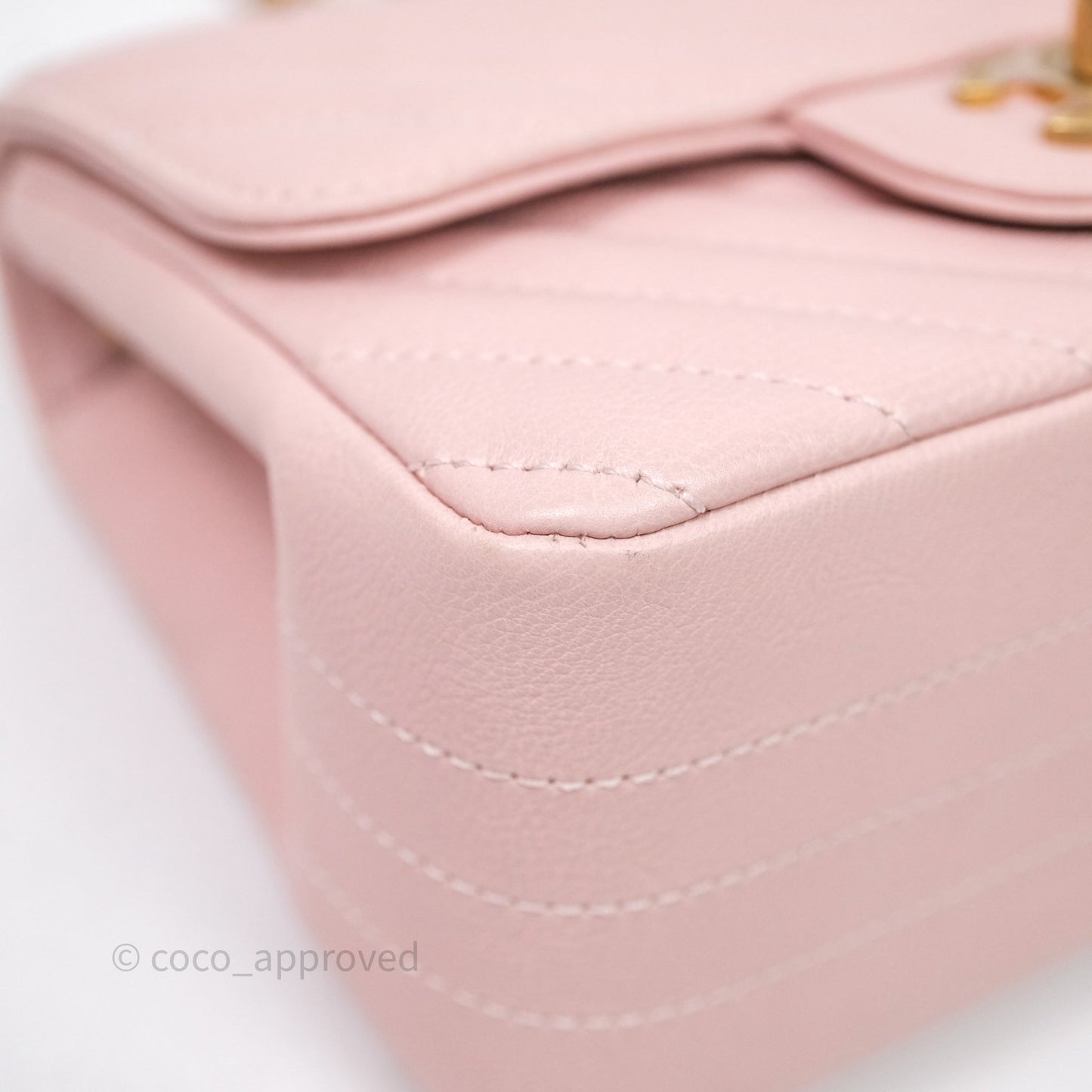Chanel Mini Square Chevron Pink Calfskin Aged Gold Hardware
