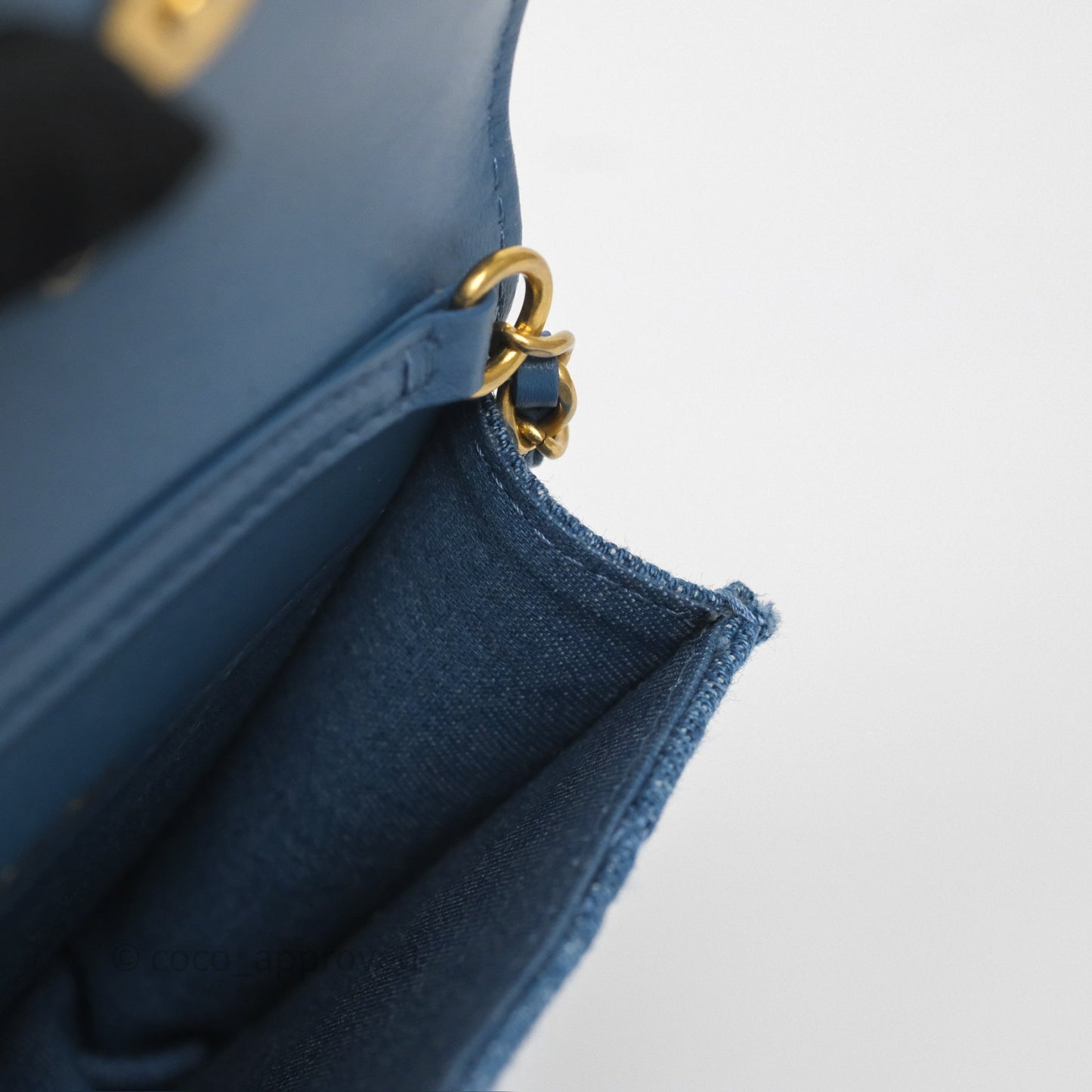Chanel Mini Pearl Crush Clutch With Chain Belt Bag Denim Aged Gold Hardware