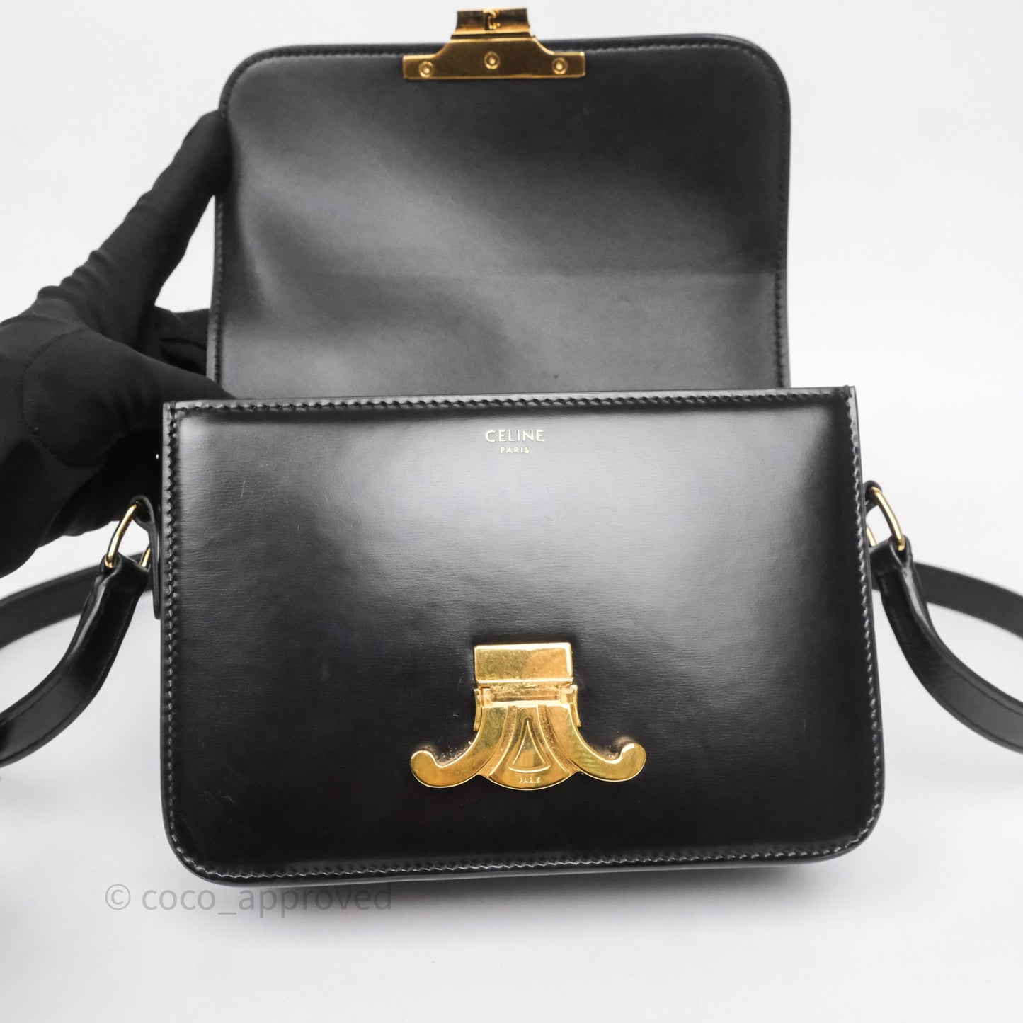 Celine Teen Triomphe Bag Black Shiny Calfskin Gold Hardware