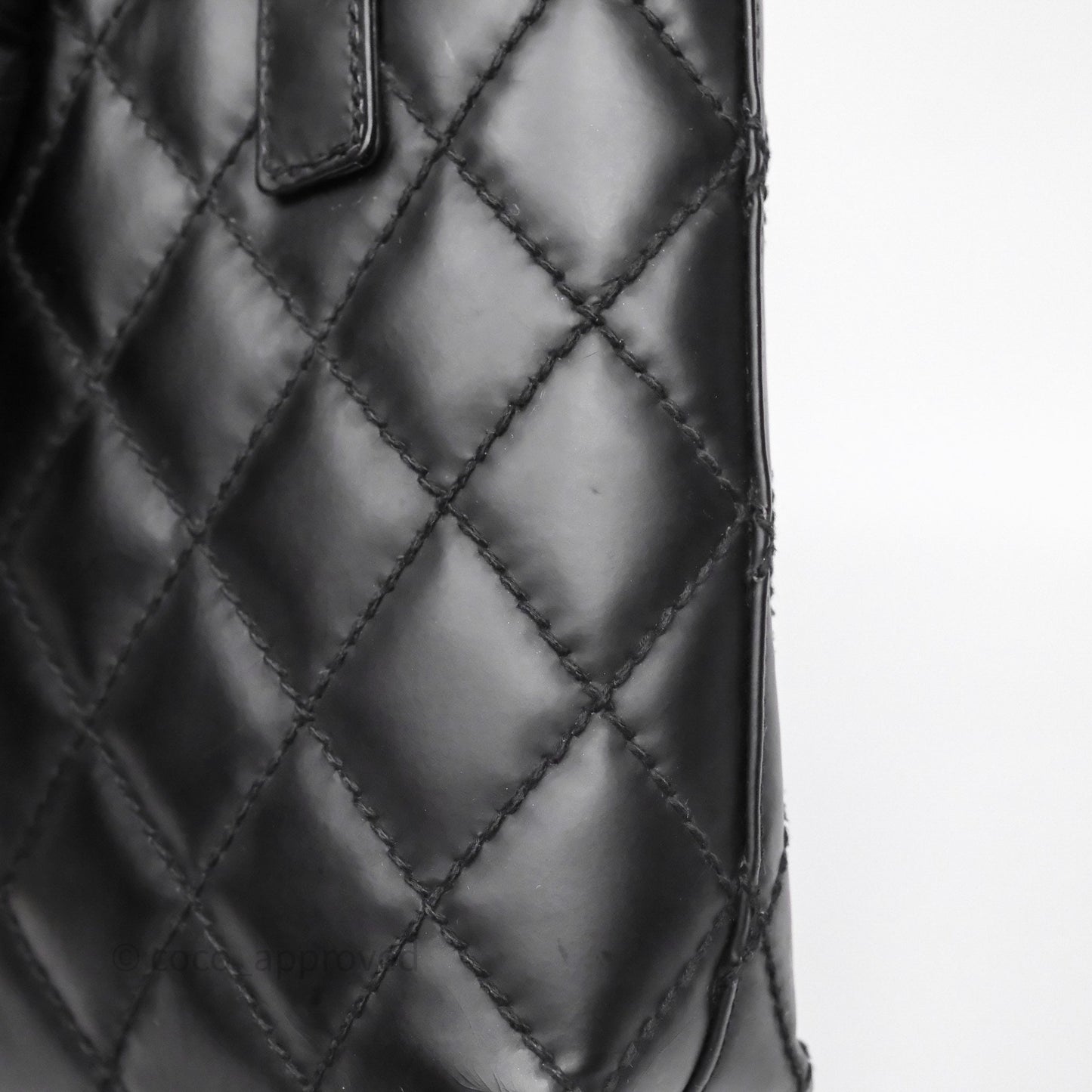 Chanel Vintage Quilted CC Tote Bag Matte Black Calfskin Gold Hardware