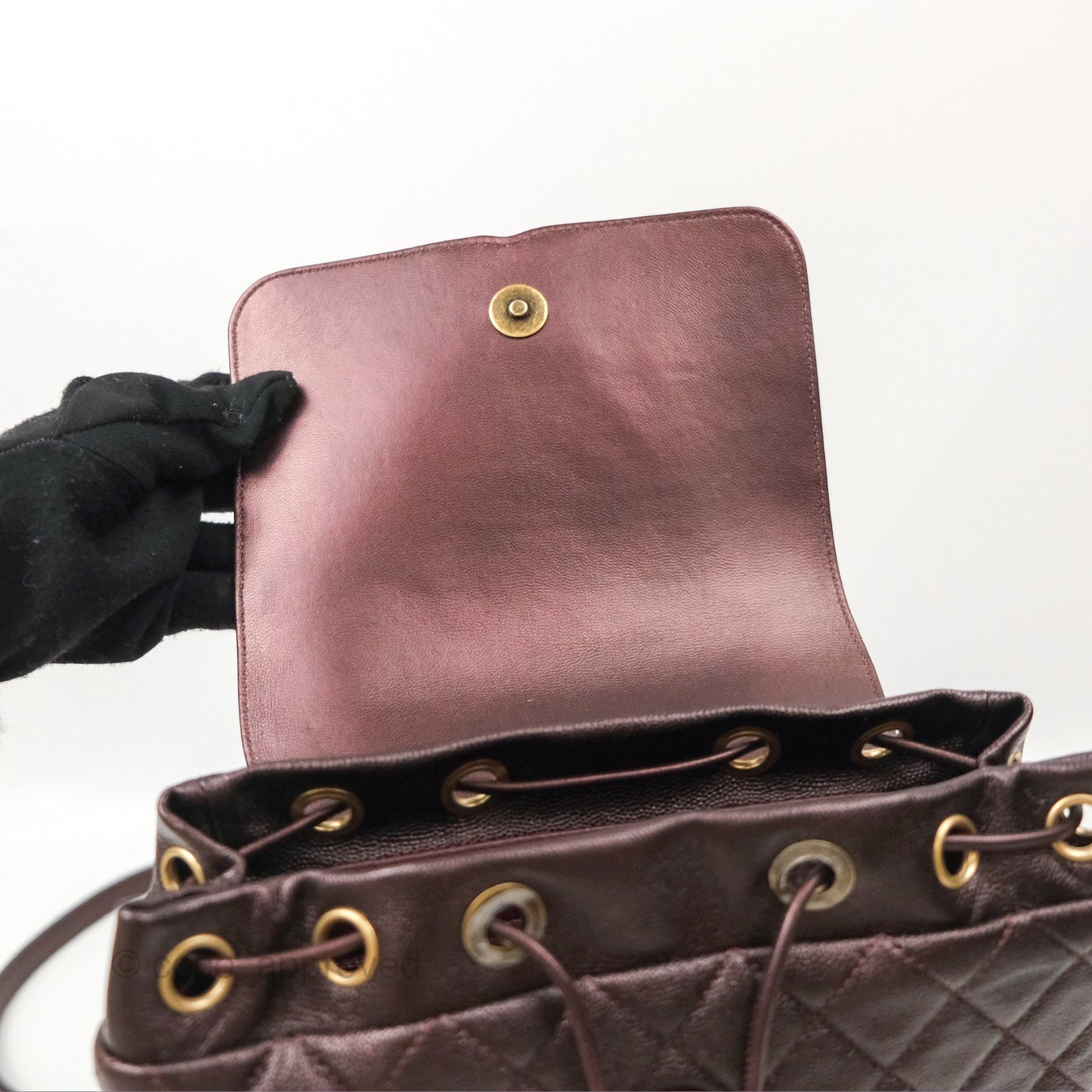 Chanel Quilted Filigree Backpack Iridescent Burgundy Caviar