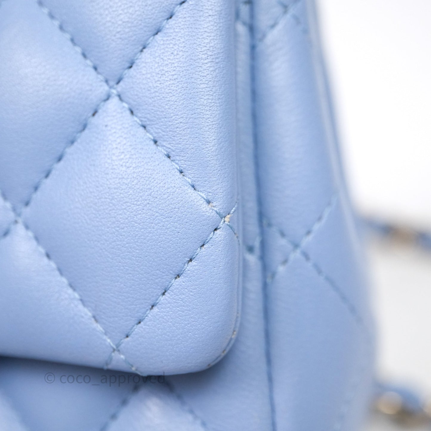 Chanel Mini Square Quilted Sky Blue Lambskin Gold Hardware