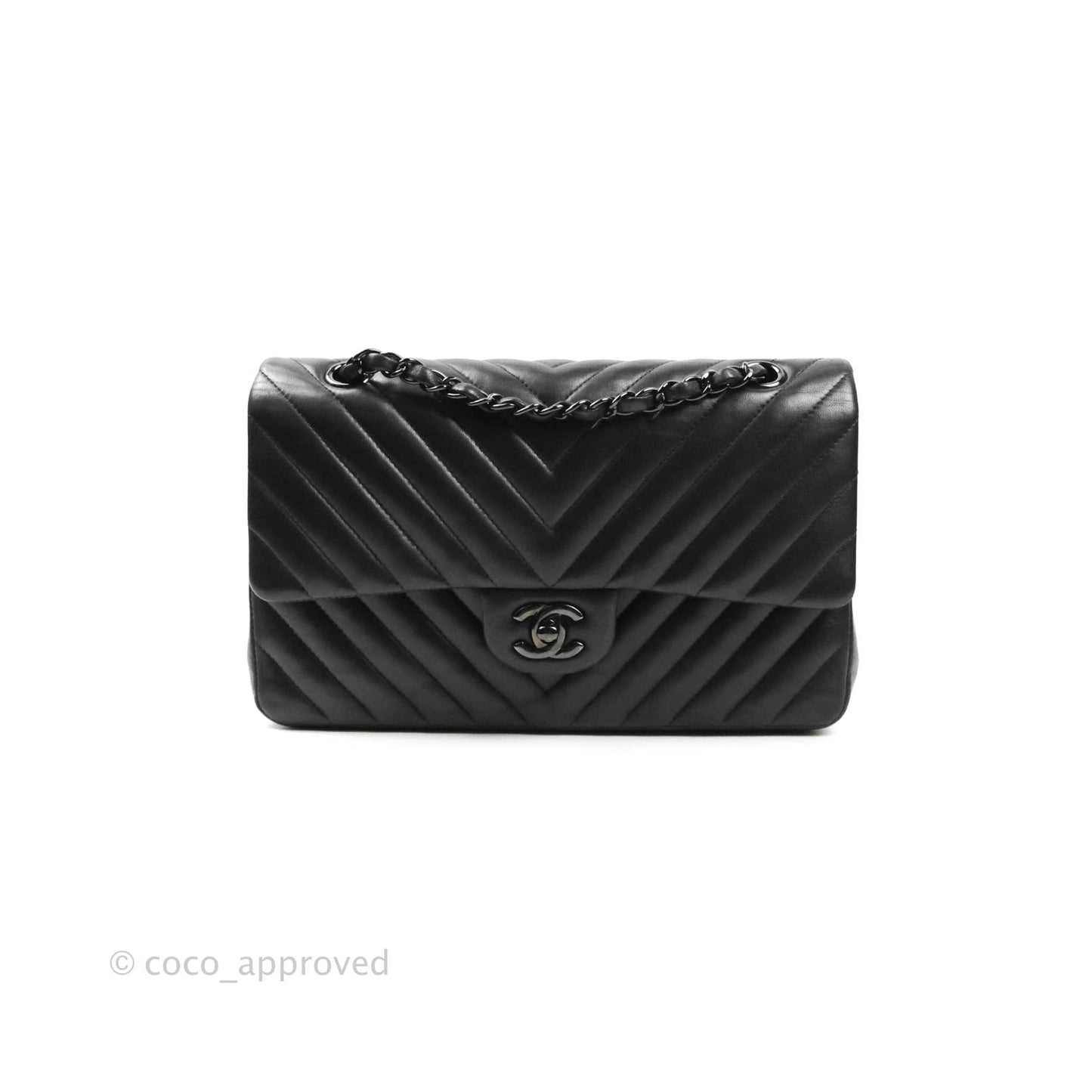 Chanel Classic Chevron M/L Medium Double Flap So Black Lambskin