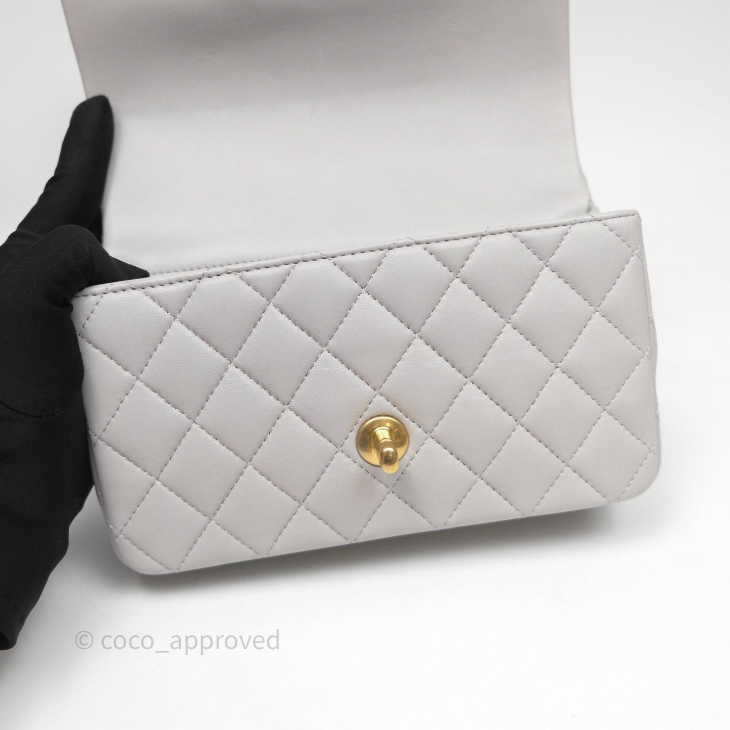 Chanel Top Handle Mini Rectangular Flap Bag Grey Lambskin Aged Gold Hardware