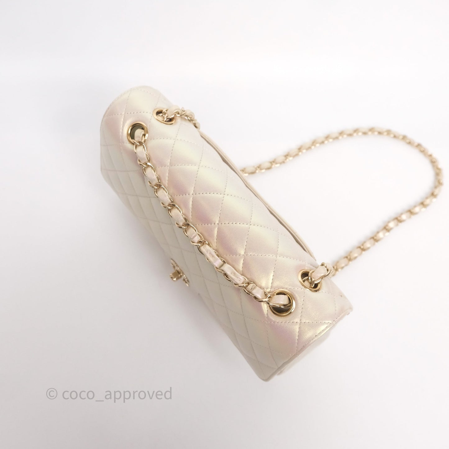 Chanel Classic Medium Double Flap Iridescent Beige Gold Hardware 21S