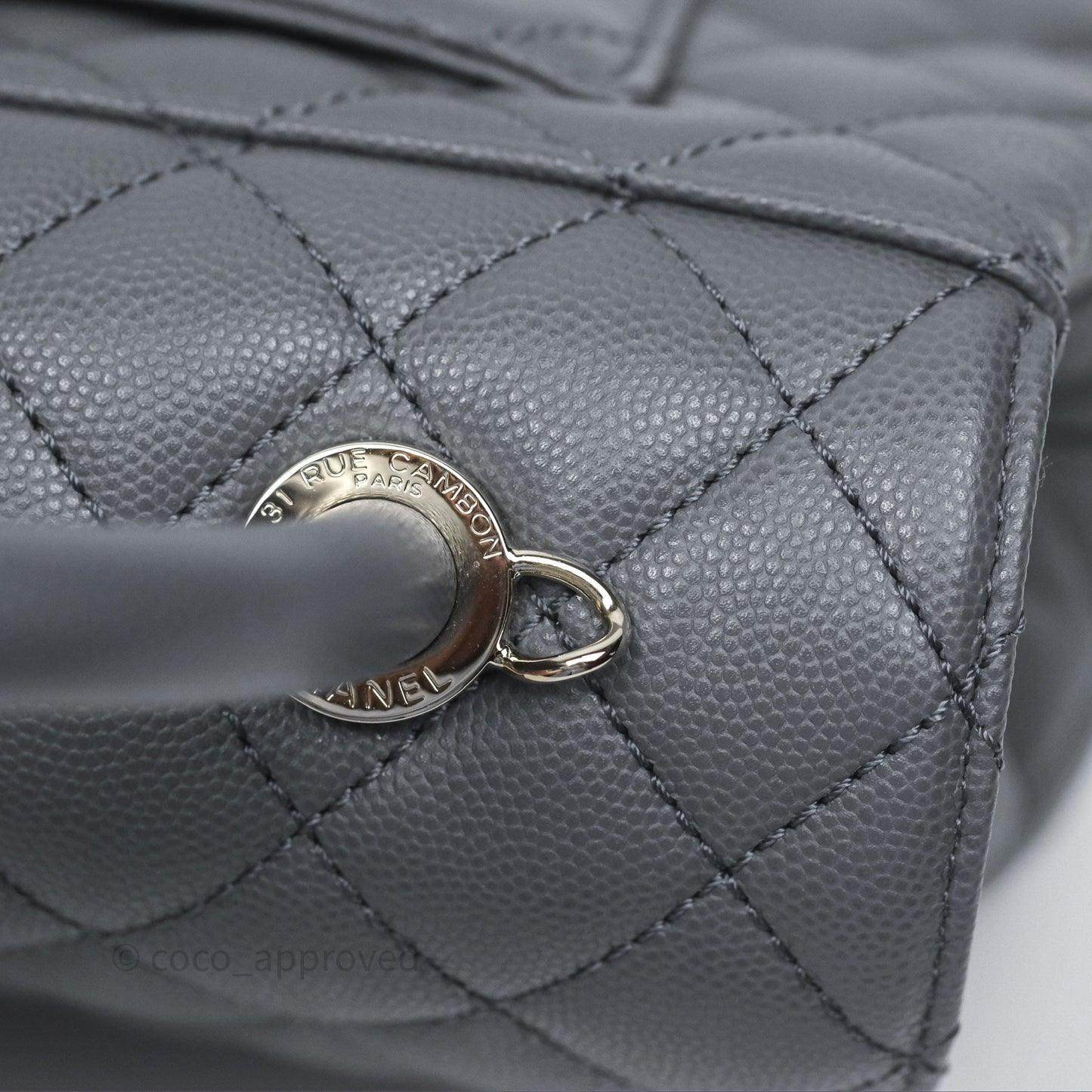 Chanel Small Coco Handle Quilted Grey Caviar Gold Hardware 23K