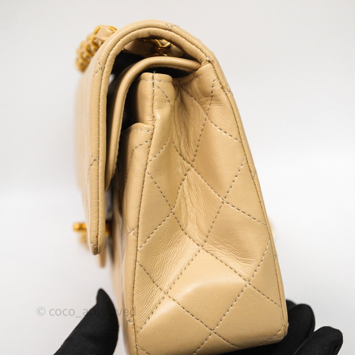 Chanel Vintage Small Classic Flap Beige Lambskin 24K Gold Hardware