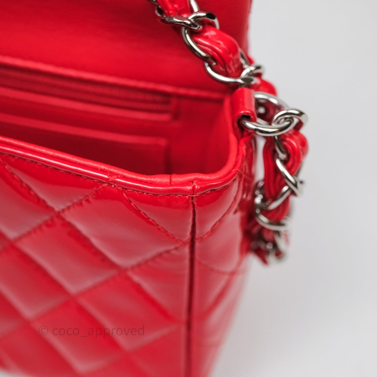 Chanel Mini Rectangular Quilted Red Patent Silver Hardware