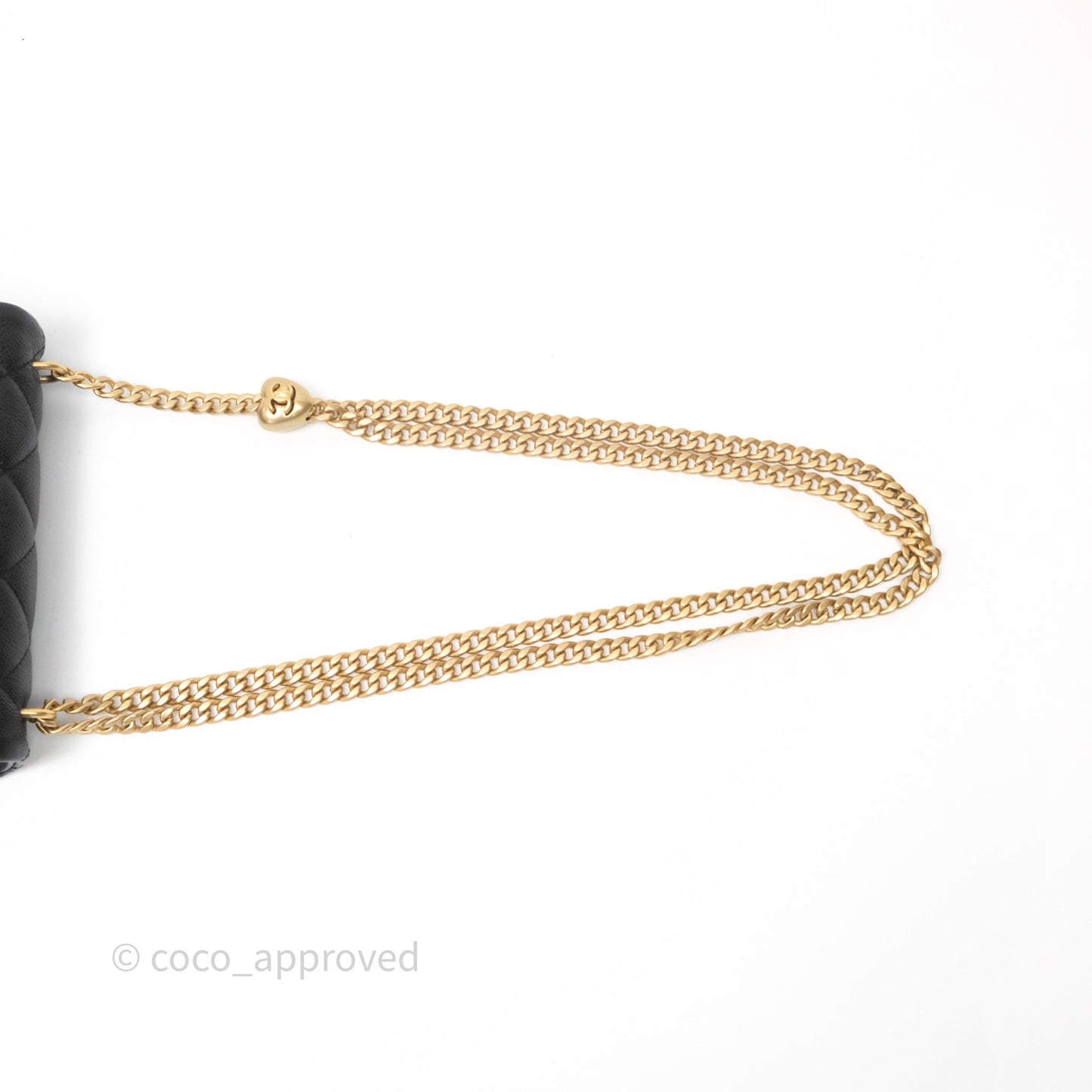 Chanel Mini Flap Bag Heart Adjustable Chain Black Caviar Aged Gold Hardware