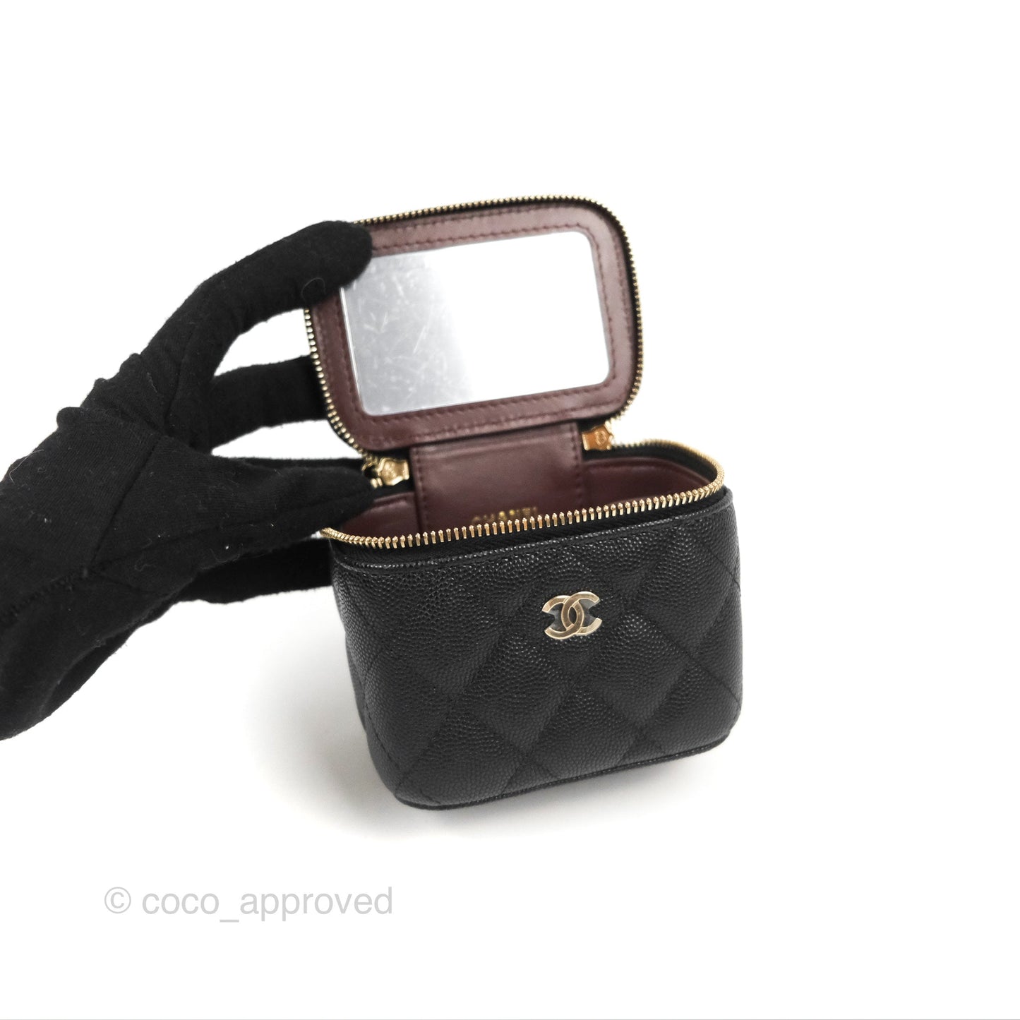 Chanel Mini Vanity With Chain Black Caviar Gold Hardware