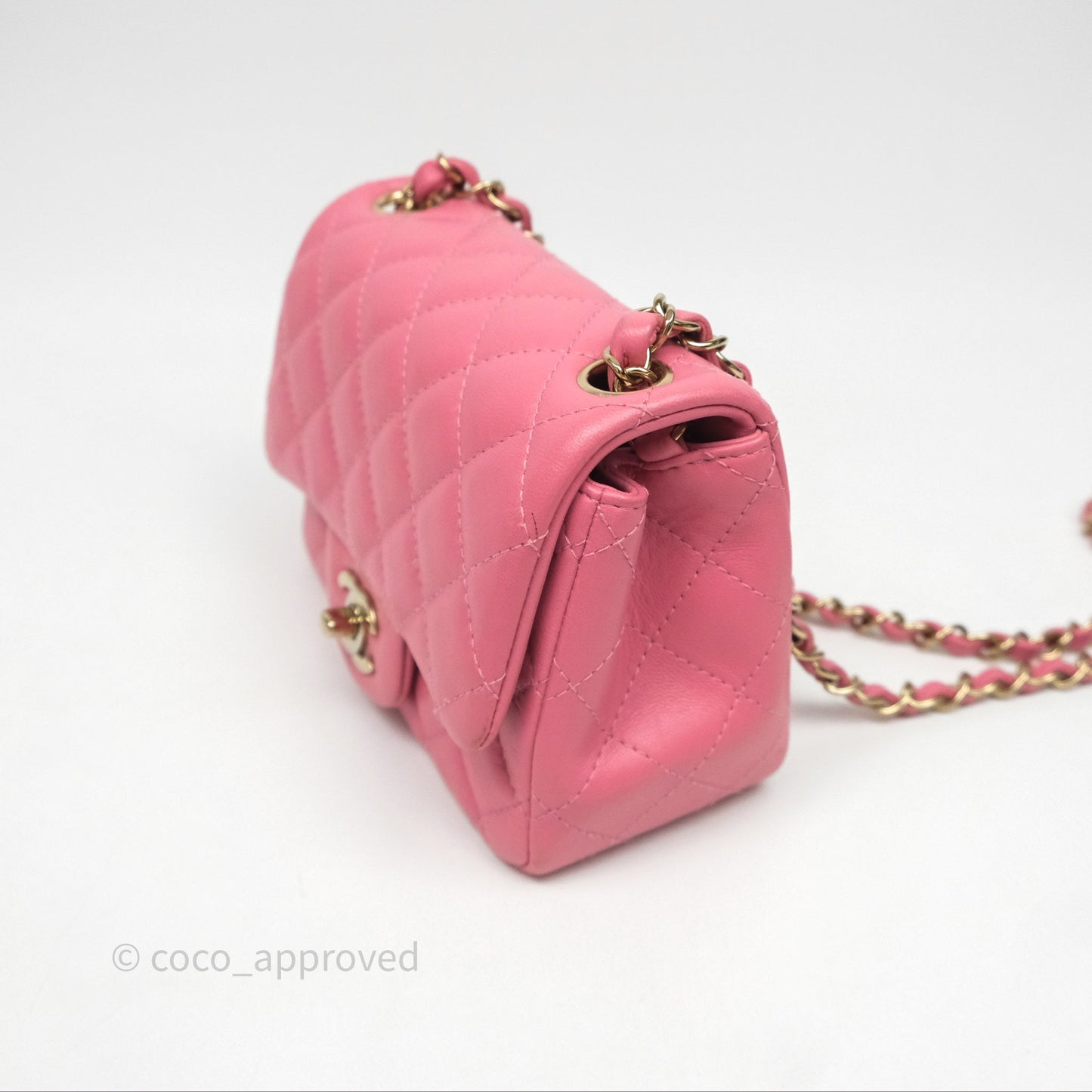 Chanel Mini Square Flap Quilted Pink Lambskin Gold Hardware