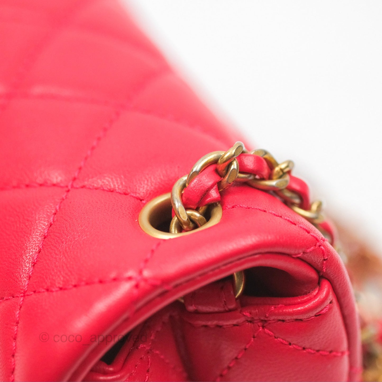 Chanel Mini Rectangular Pearl Crush Chilli Red Lambskin Aged Gold Hardware
