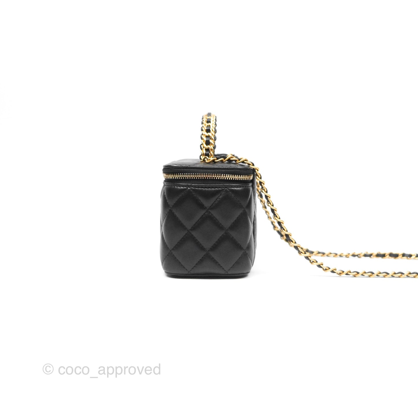 Chanel Vanity Rectangular Top Handle Black Lambskin Aged Gold Hardware