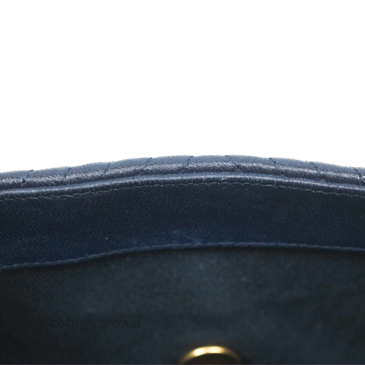 Chanel Small Chevron Surpique Flap Navy Calfskin Aged Gold Hardware