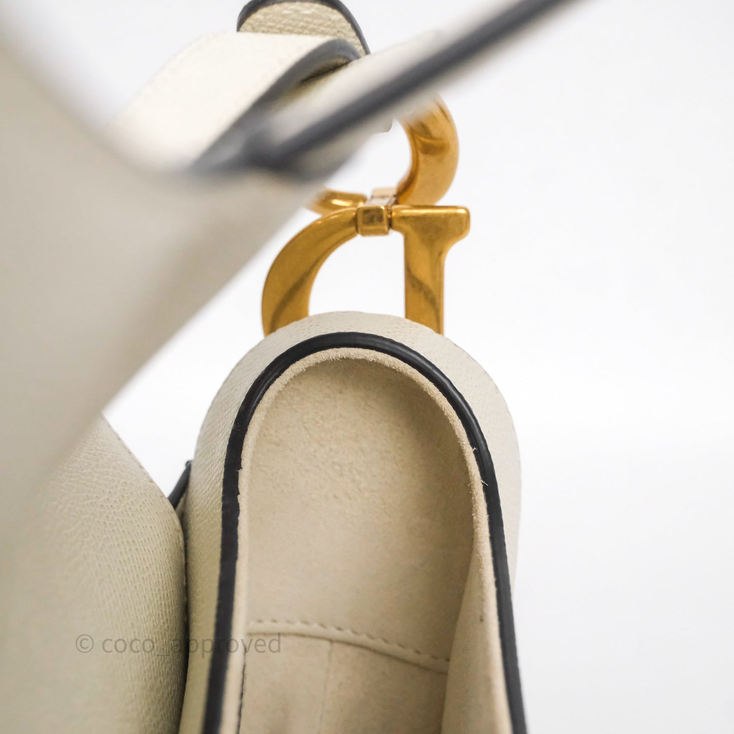 Christian Dior Saddle Bag White Grained Calfskin Gold Hardware