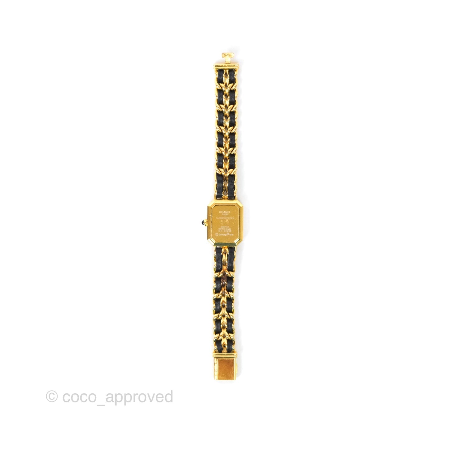 Chanel Vintage Première Watch Black Leather Gold Plated Size L