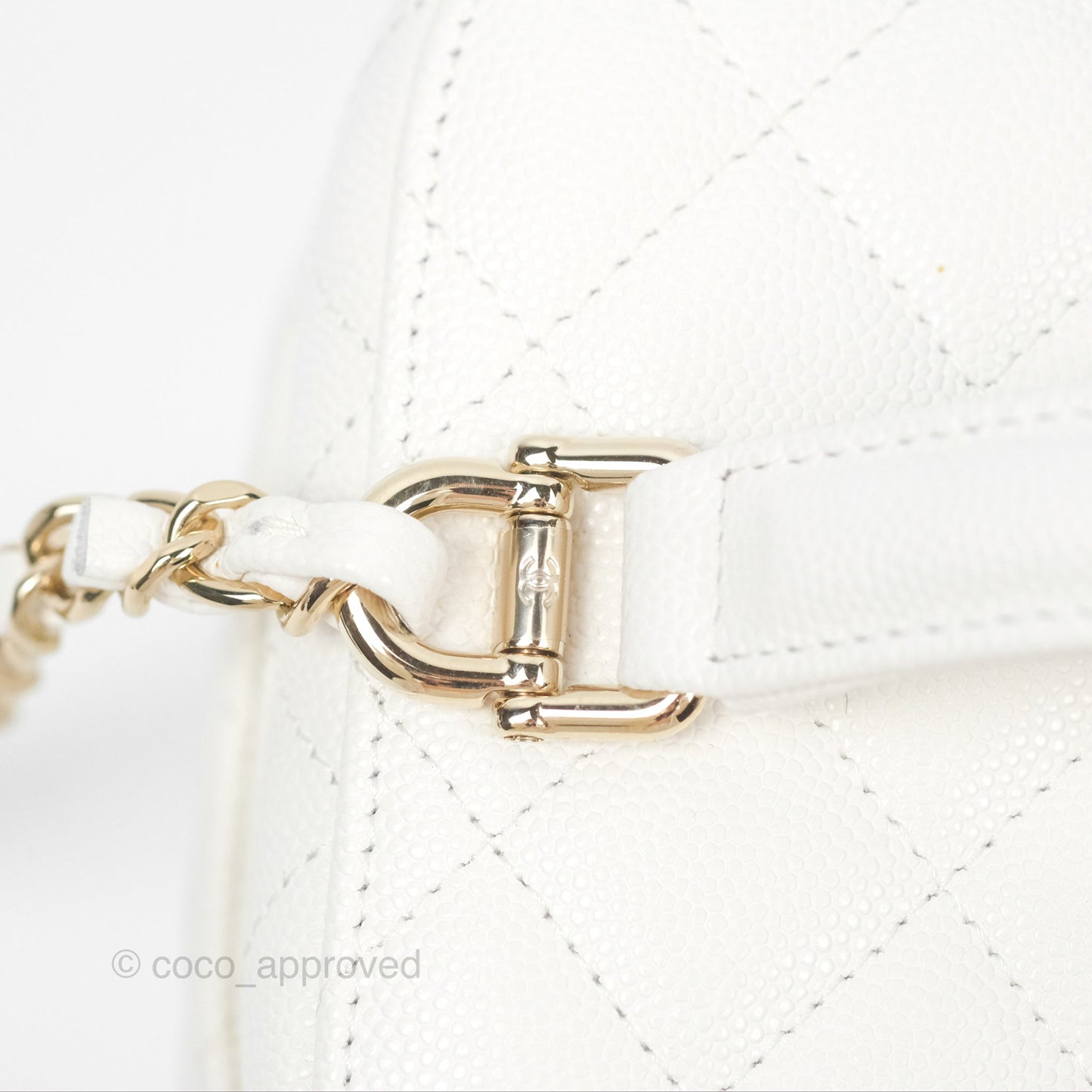 Chanel Quilted Top Handle Vanity Case White Caviar Gold Hardware