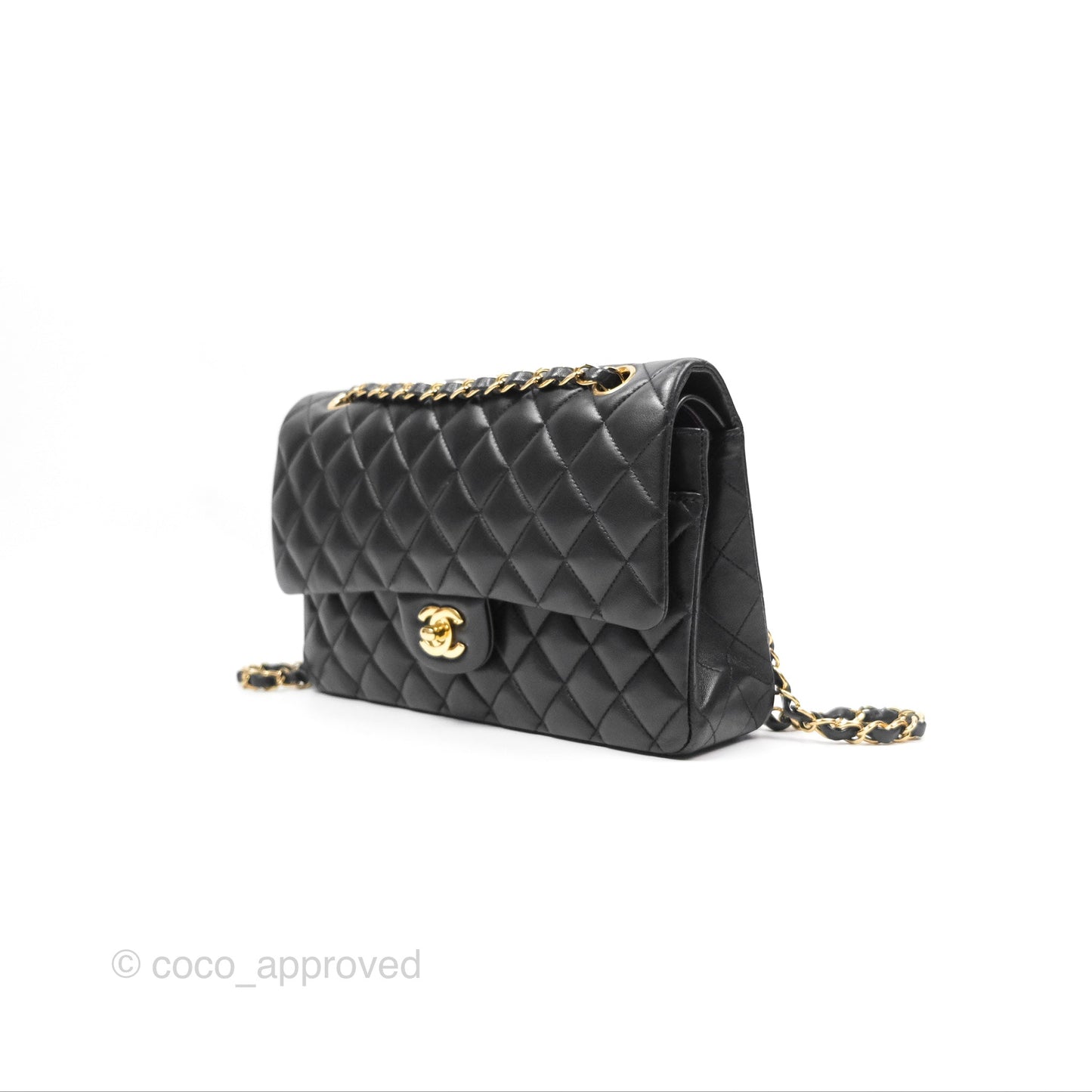 Chanel Classic M/L Medium Flap Quilted Black Lambskin Gold Hardware