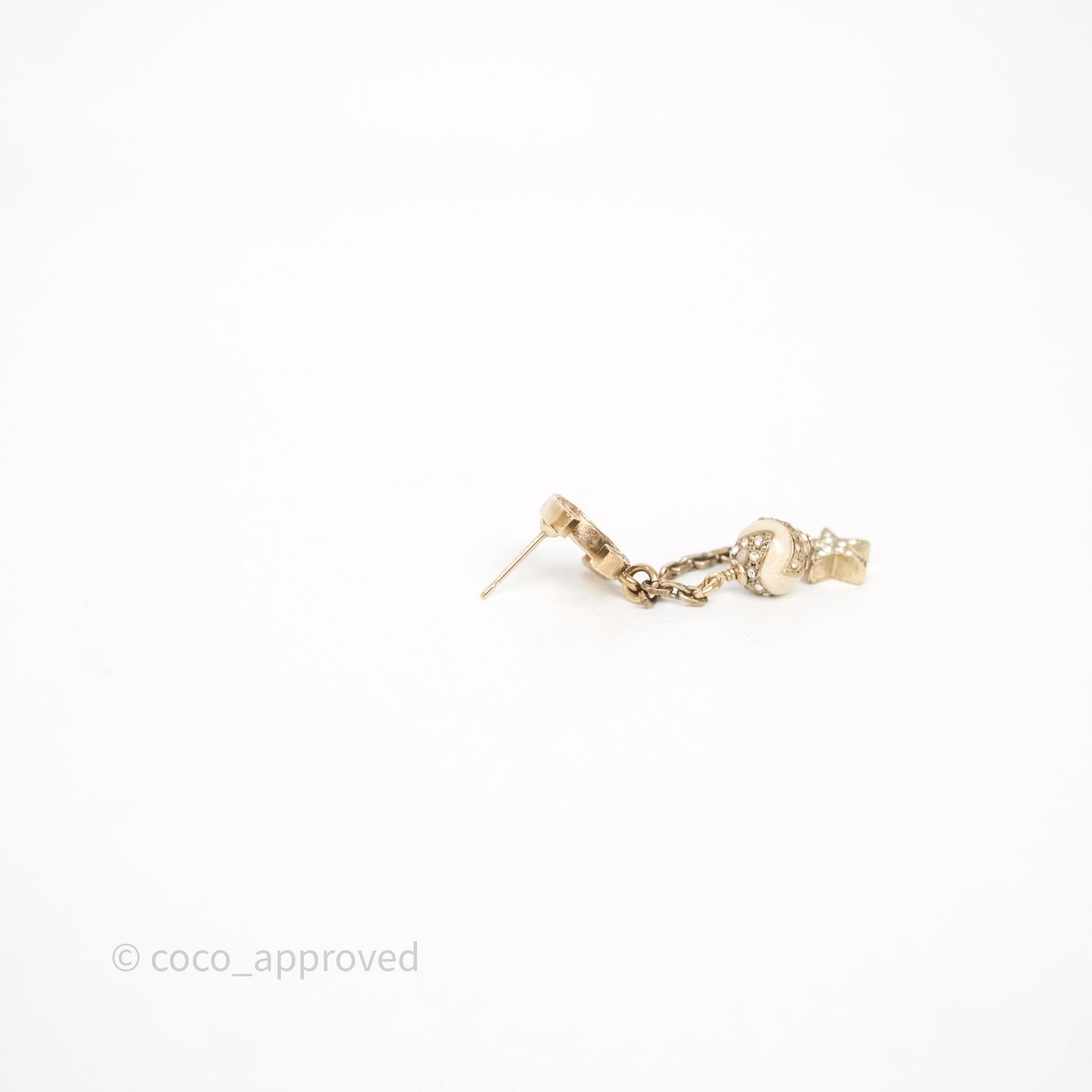 Chanel Crystal Star CC Drop Earrings Gold Tone 23K