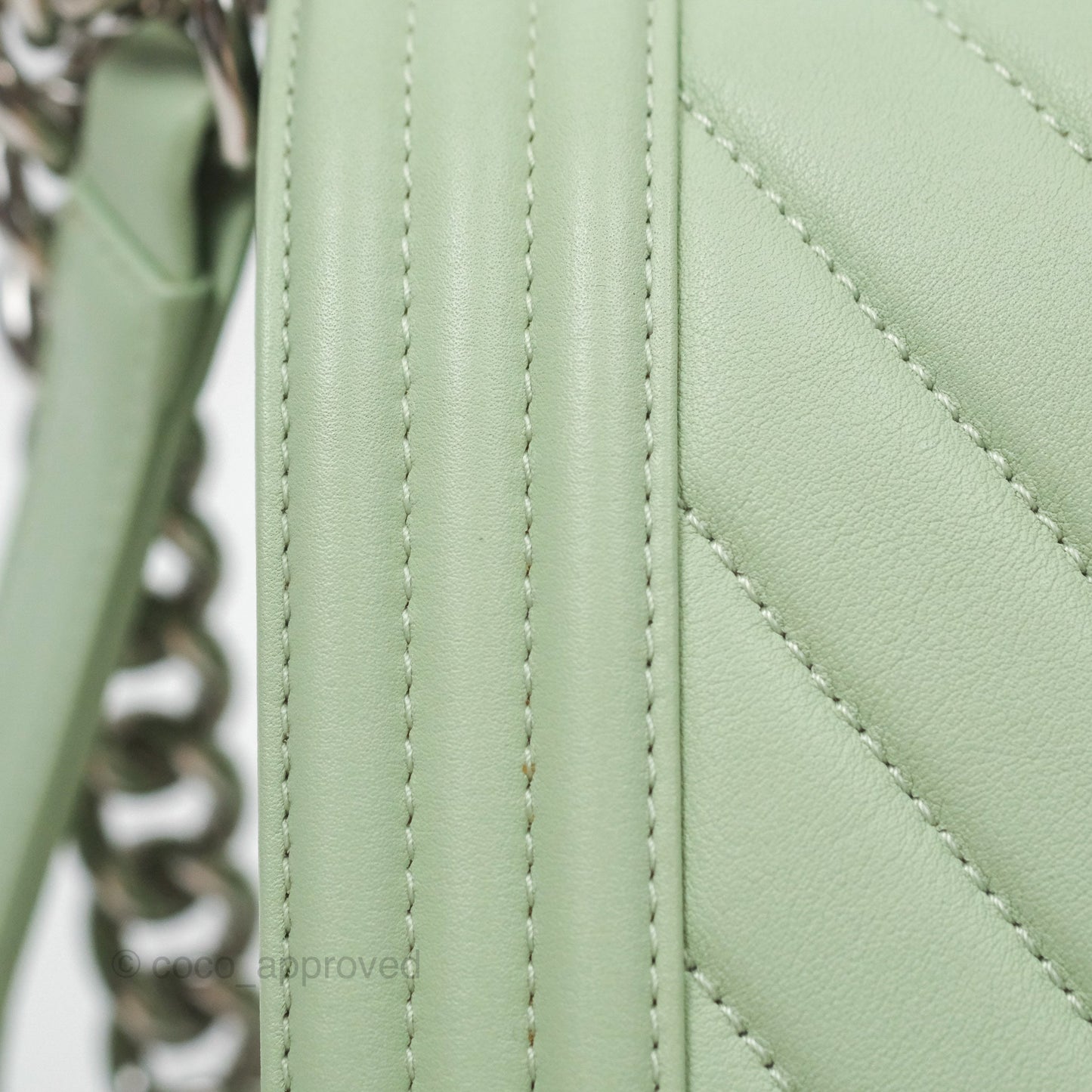 Chanel Medium Chevron Boy Mint Green Calfskin Silver Hardware