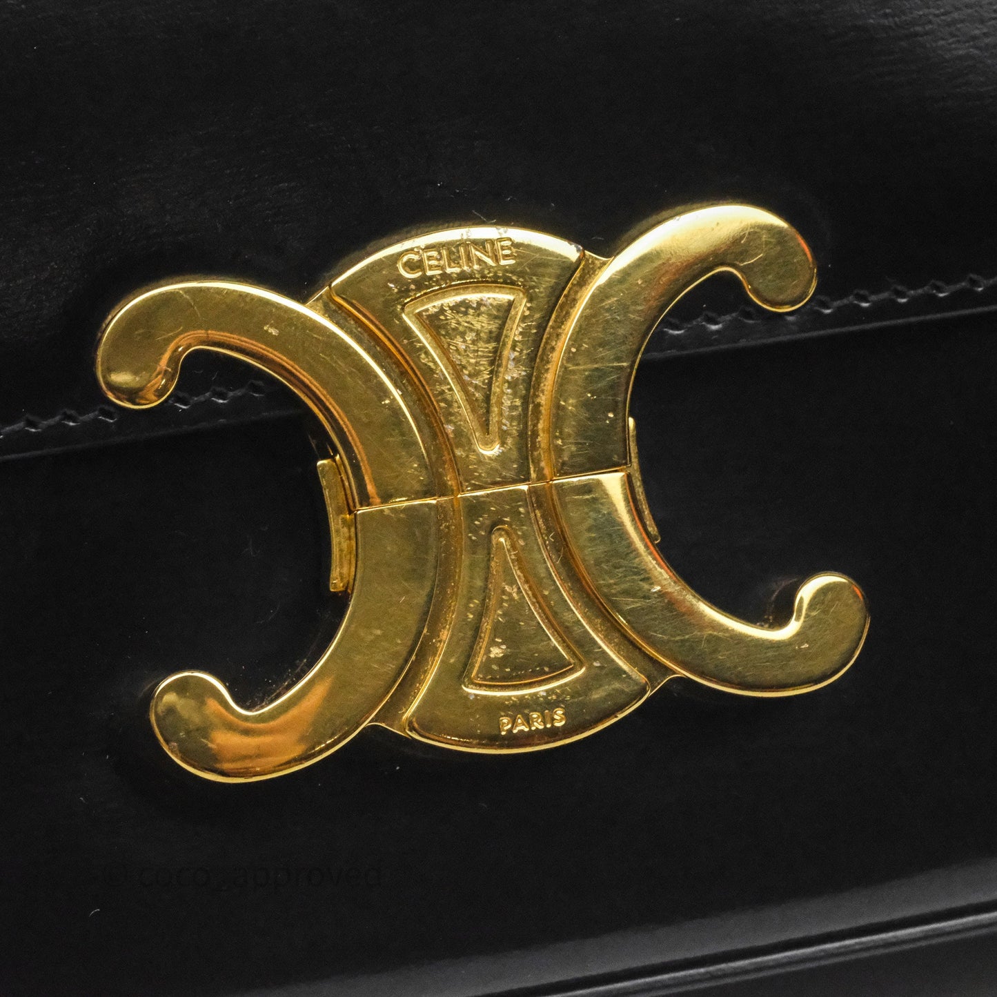 Celine Triomphe Shoulder Bag Black Shiny Calfskin