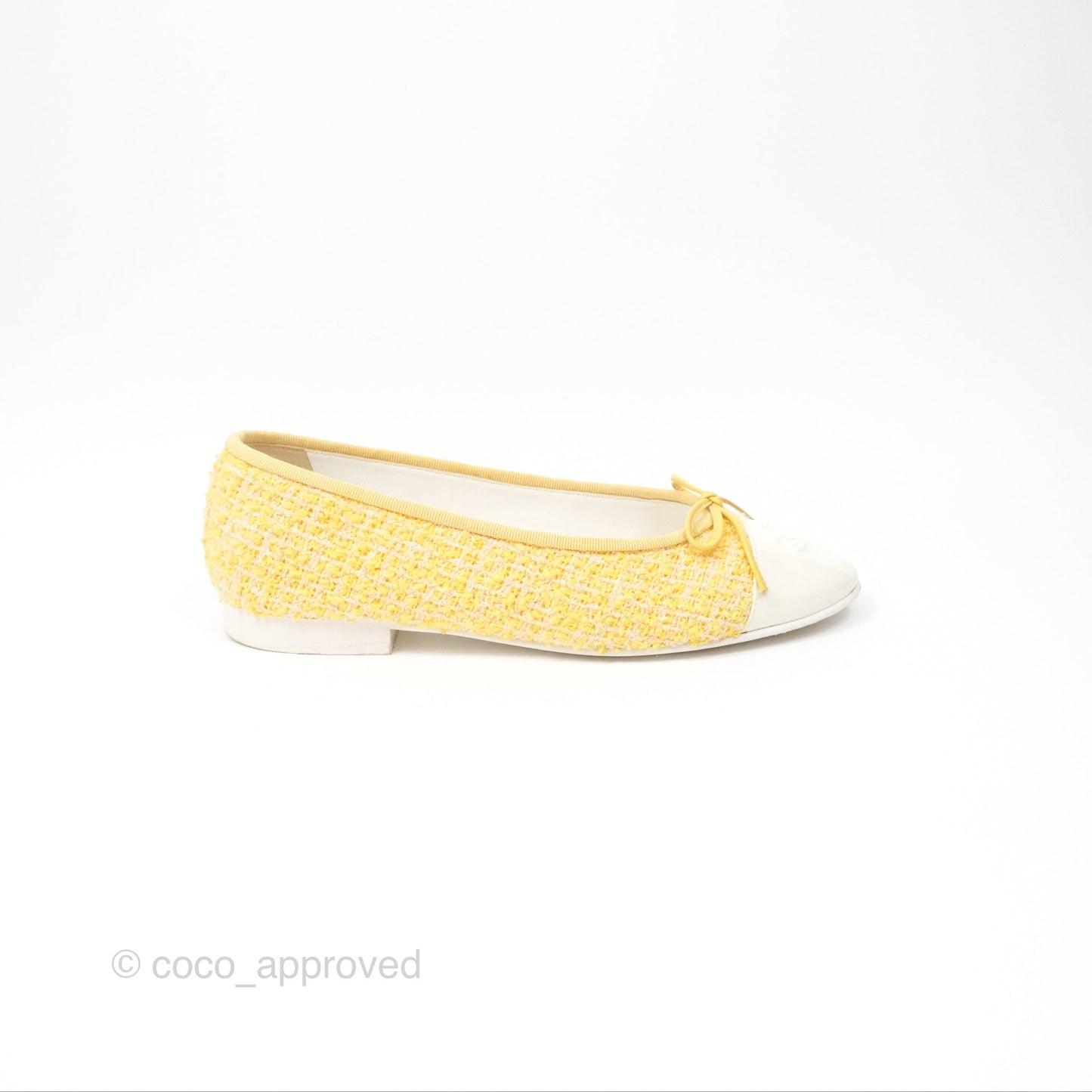 Chanel Ballerina Flats Yellow Tweed White Size 37