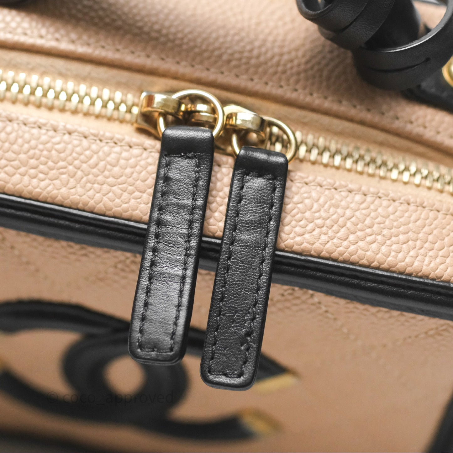 Chanel Quilted Small CC Filigree Vanity Case Beige Black Caviar Gold Hardware