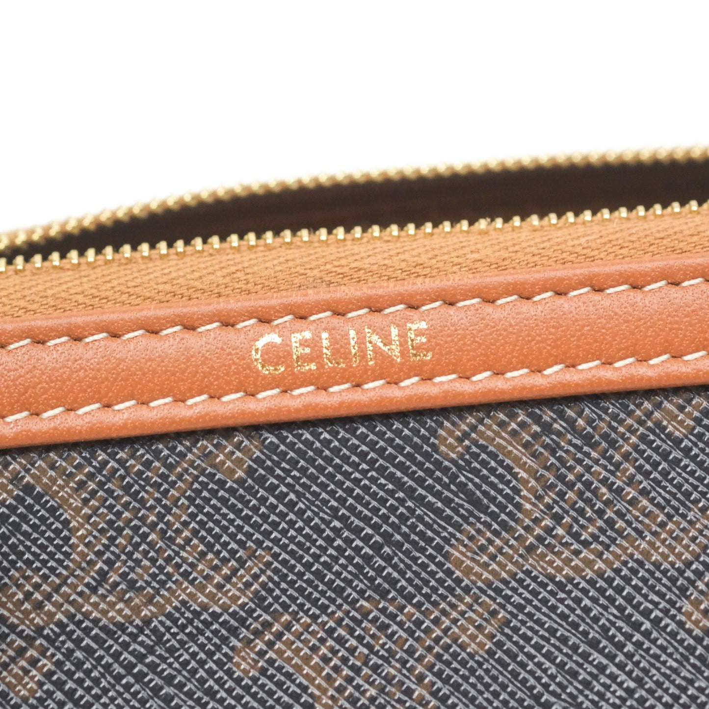 Celine Clutch With Chain Triomphe Canvas Lambskin Tan