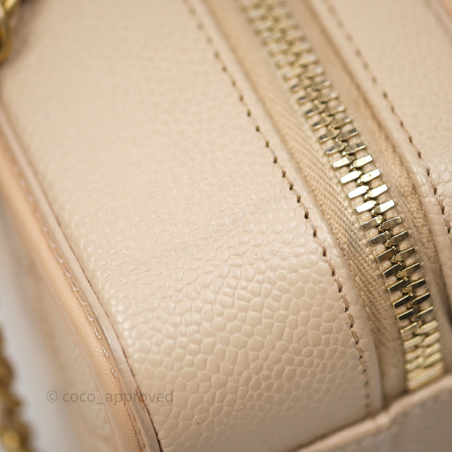 Chanel Quilted Small CC Filigree Vanity Case Beige Caviar Gold Hardware