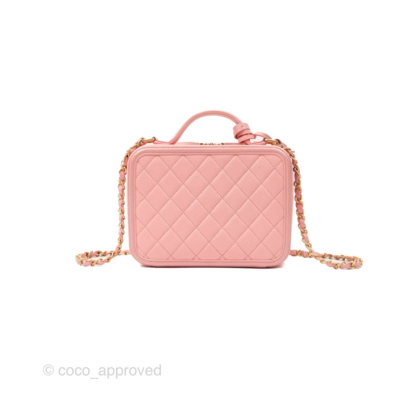 Chanel Quilted Medium CC Filigree Vanity Case Pink Caviar Gold Hardware