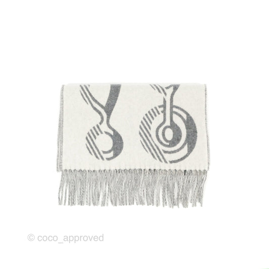Hermes Casaque Do Re Boucles Muffler Ivoire / Gris Flanelle Cashmere