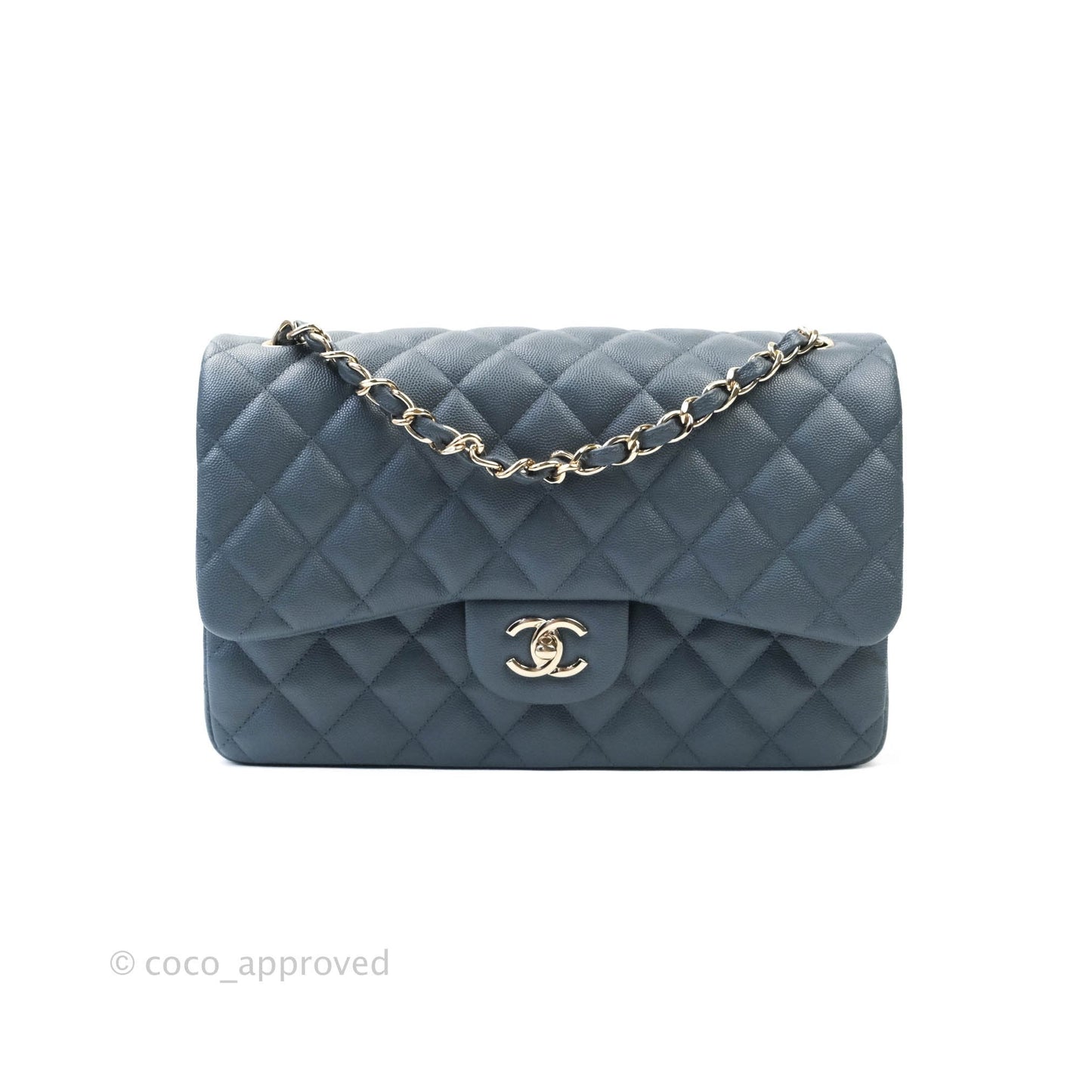 Chanel Jumbo Double Flap Grey Caviar Gold Hardware⁣⁣ 18B