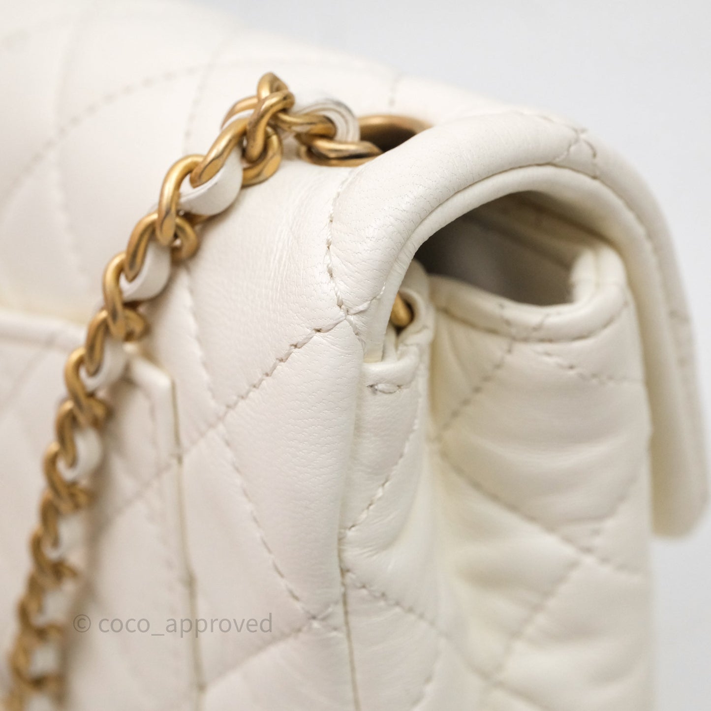 Chanel Mini Rectangular Pearl Crush White Lambskin Aged Gold Hardware