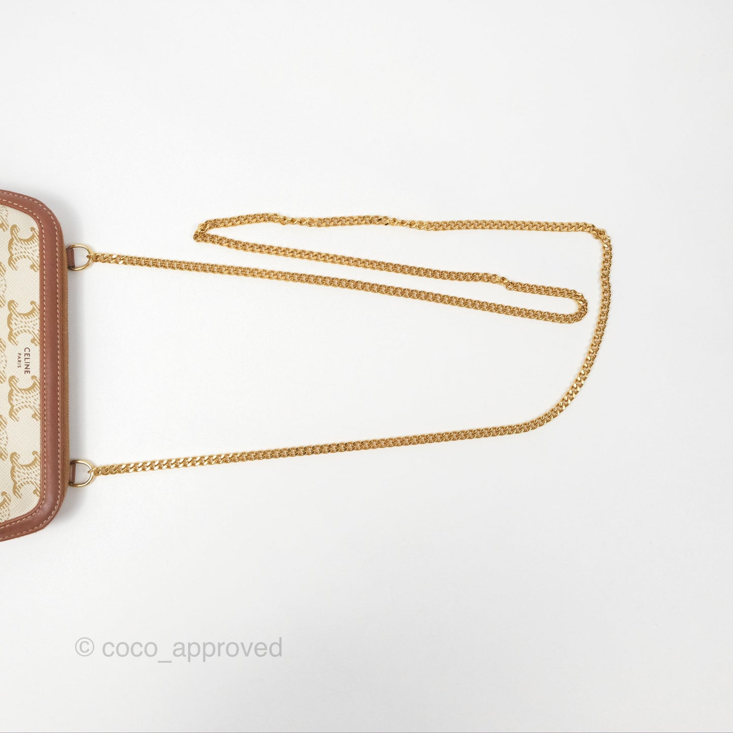 Celine Clutch With Chain Triomphe Canvas Lambskin White/Tan