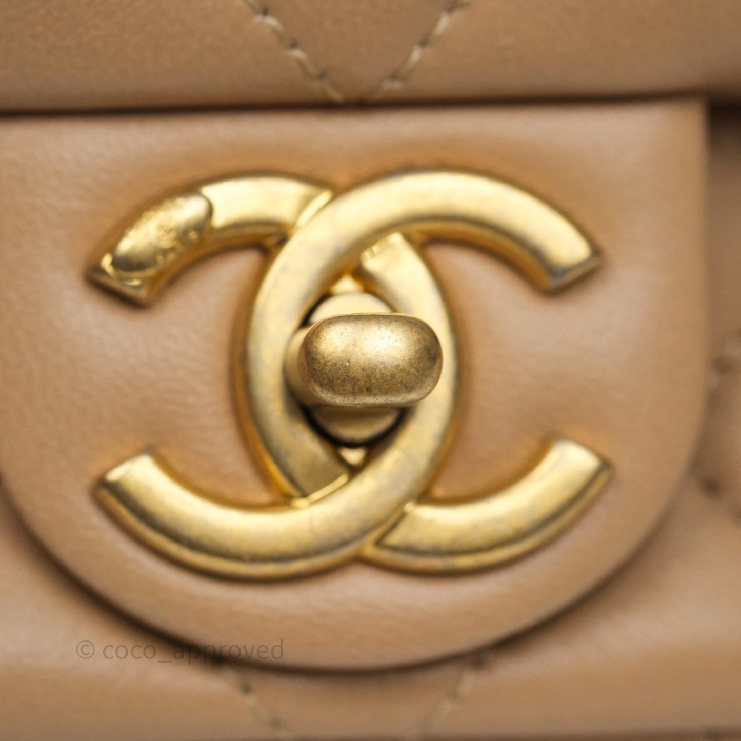 Chanel Mini CC Funky Town Flap Quilted Beige Lambskin Aged Gold Hardware