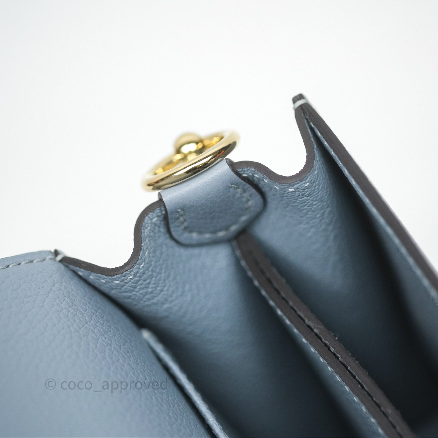 Hermès Roulis Mini 18 Bleu Lin J7 Evercolour Gold Hardware