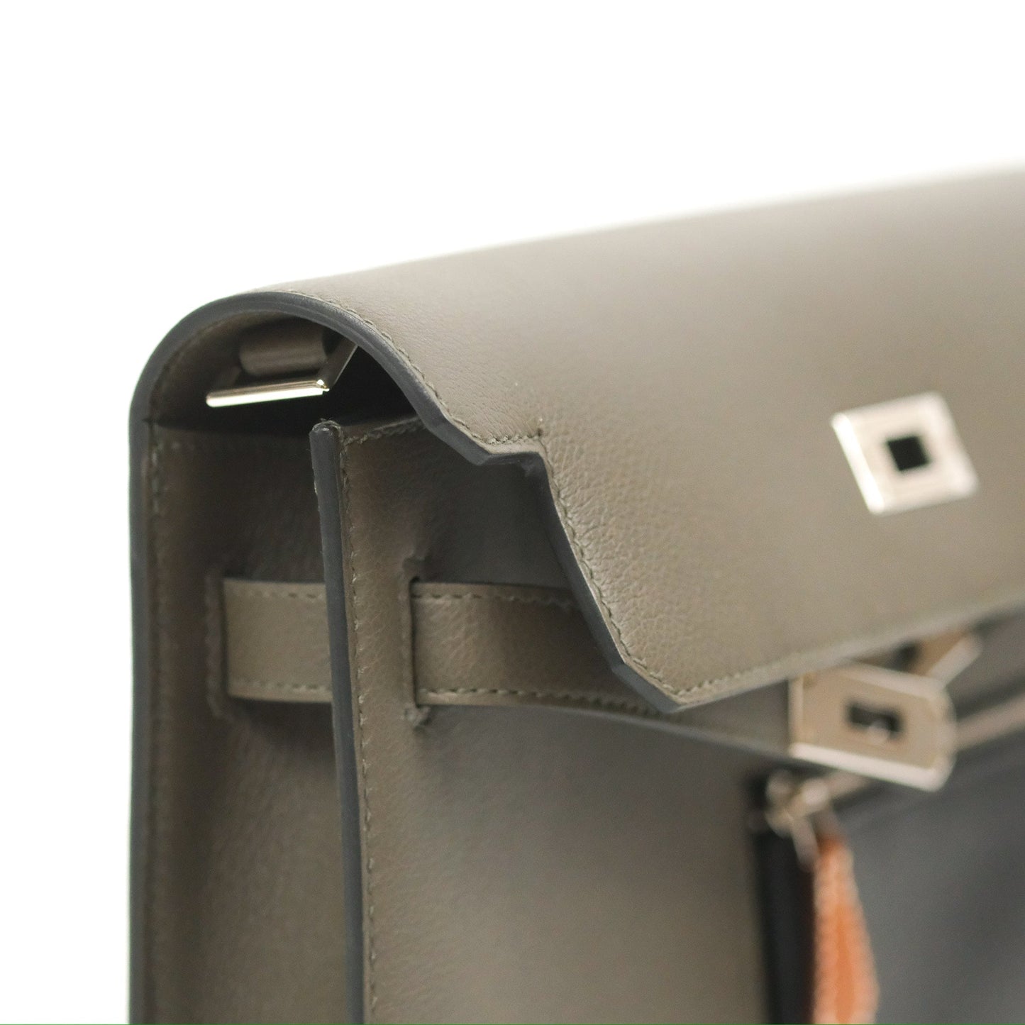 Hermès Kelly Depeches 25 Pouch Vert-De-Gris / Noir / Fauve Evercolor Evergrain & Barenia Calfskin