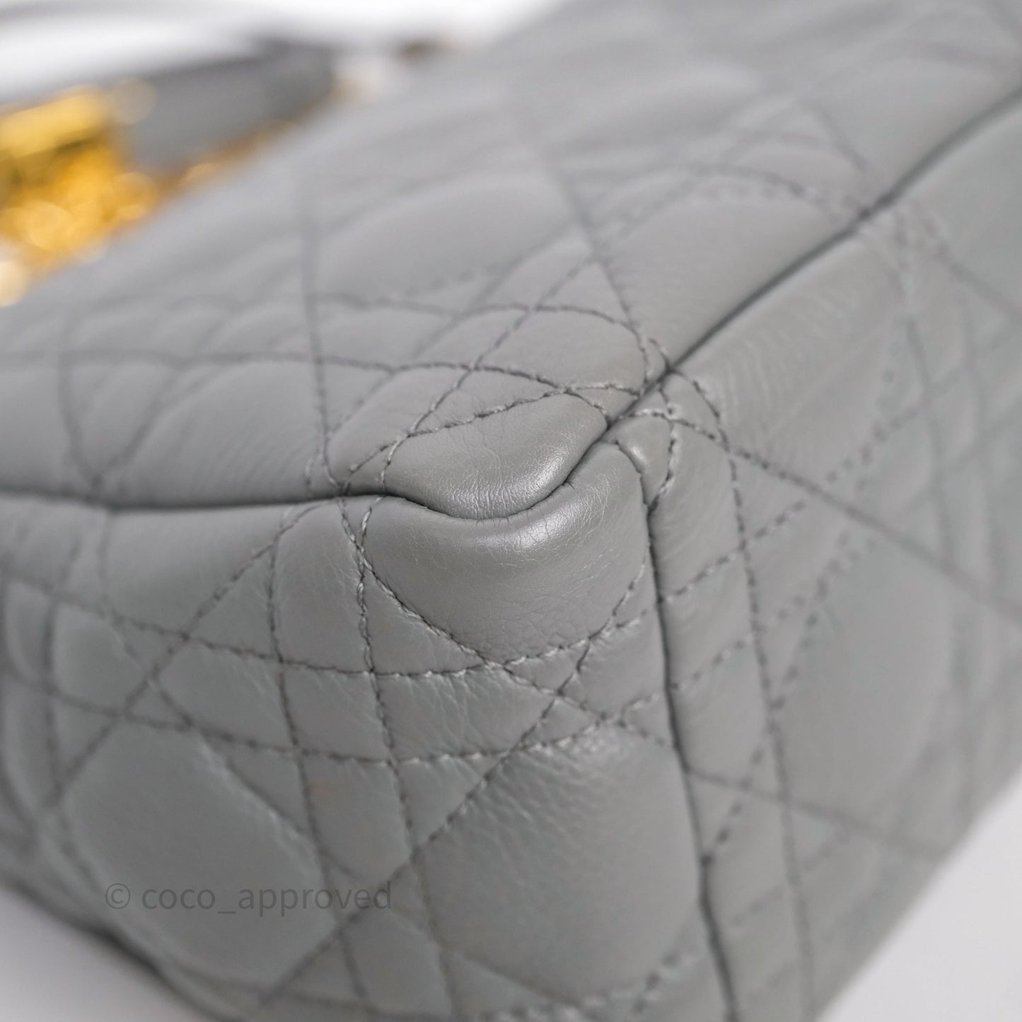 Christian Dior Caro Bag Medium Stone Grey Cannage Calfskin Gold Hardware