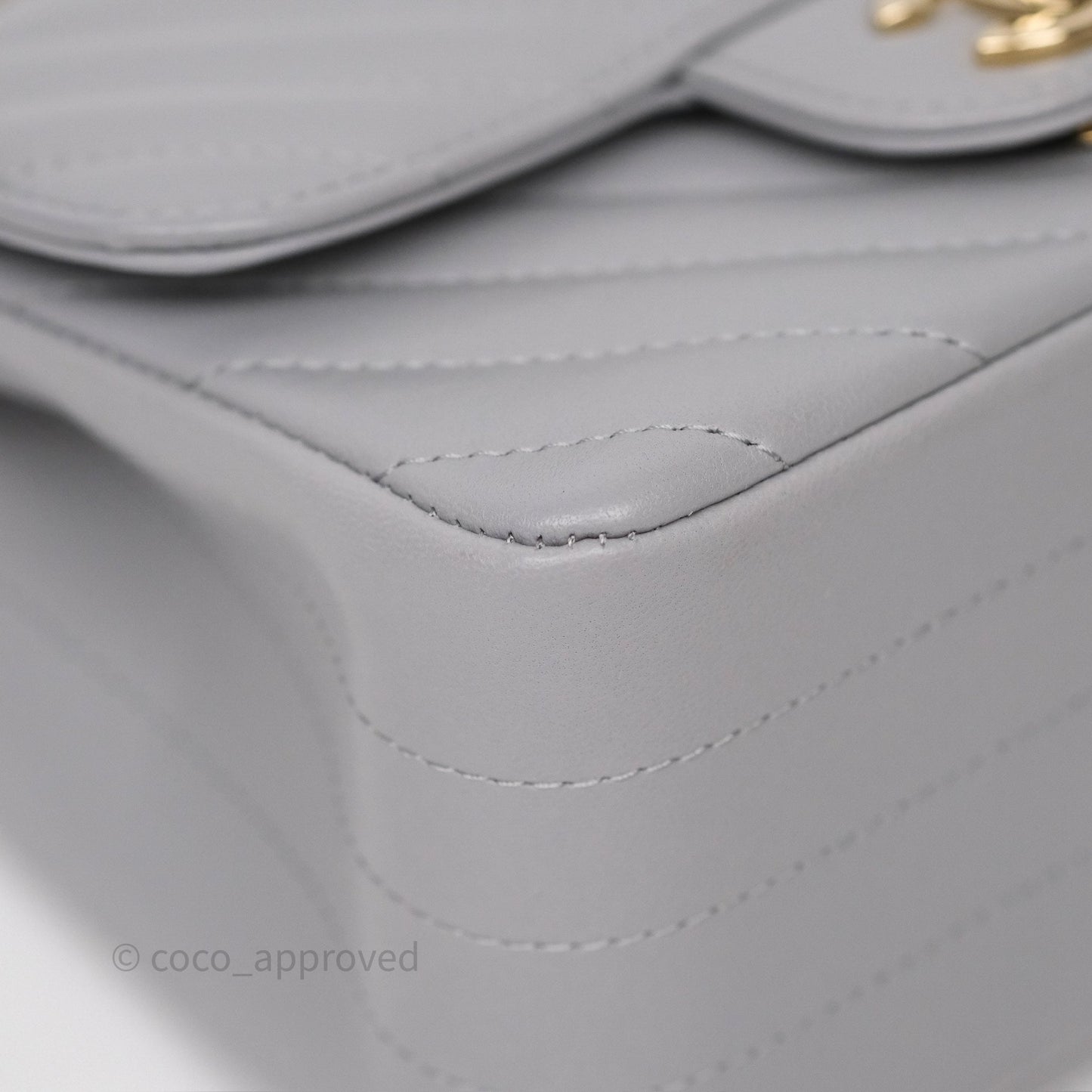 Chanel Mini Square Flap Chevron Grey Lambskin Gold Hardware