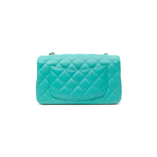 Chanel Mini Rectangular Flap Quilted Turquoise Caviar Gold Hardware