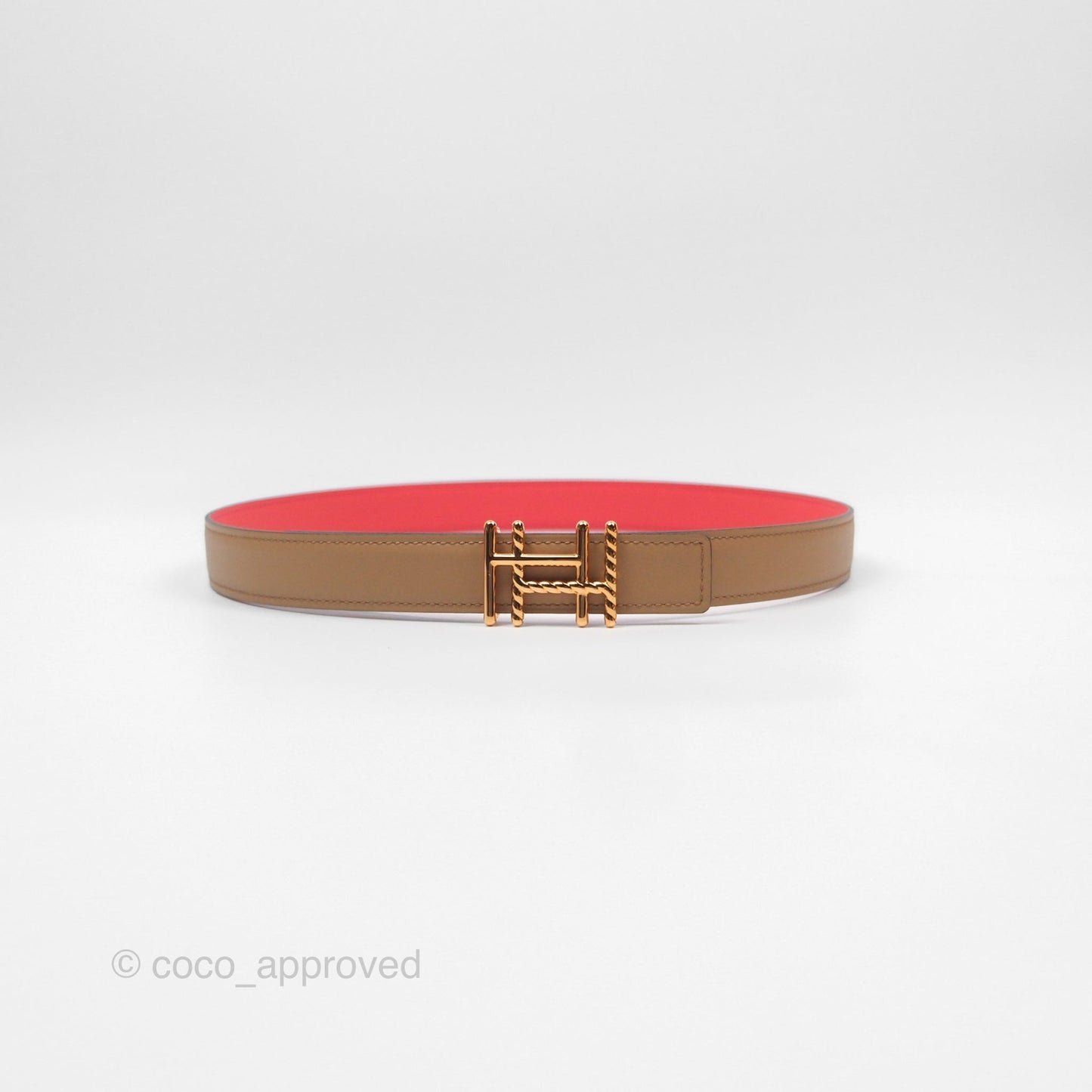 Hermès H au Carre Twist Belt Buckle & Reversible Rose Gold Hardware 24 mm