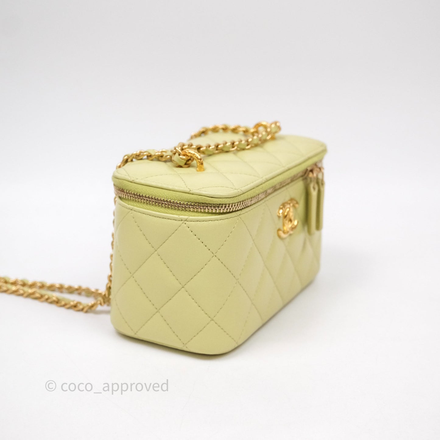 Chanel Quilted Vanity With Chain Lambskin Green Gold Hardware