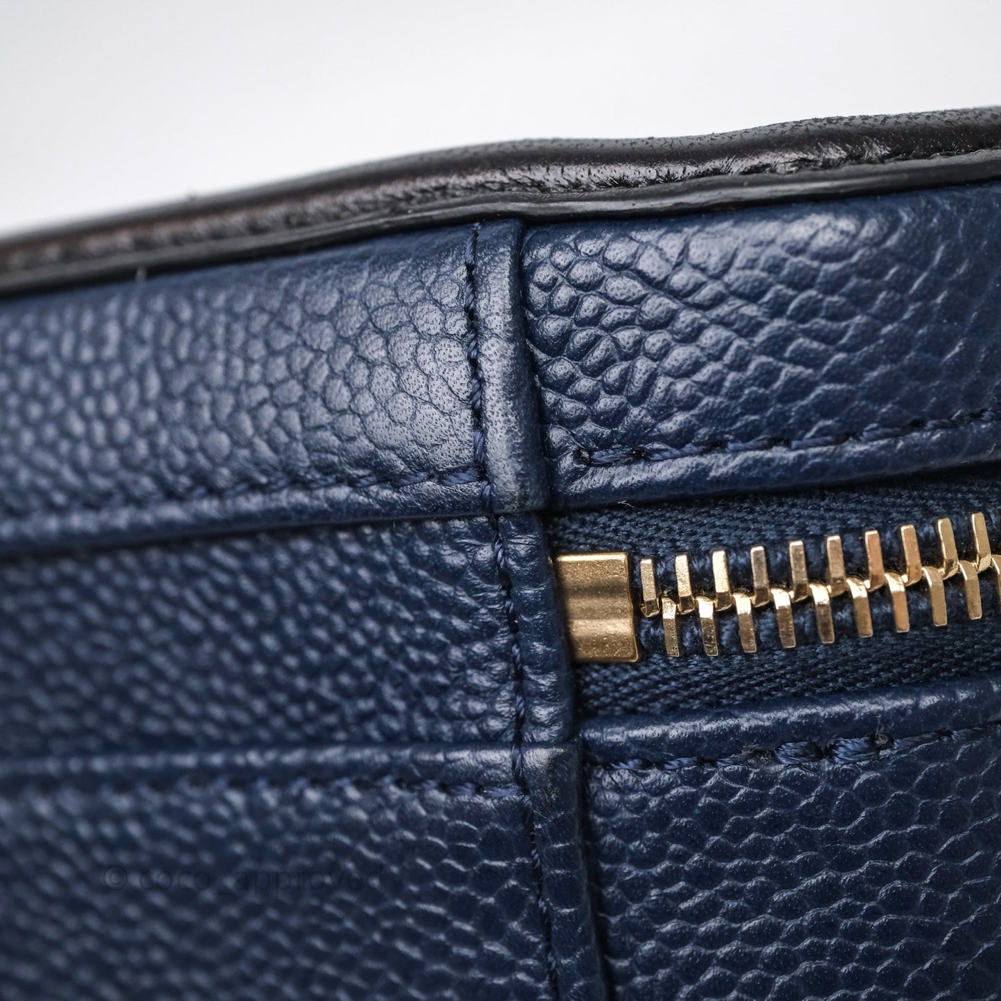 Chanel Quilted Large CC Filigree Vanity Case Navy Black Caviar Aged Gold Hardware