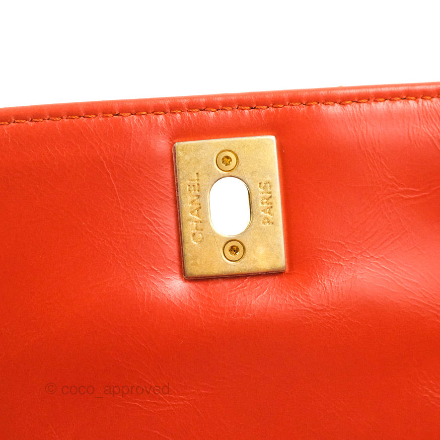 Chanel Chevron Small Coco Handle Dark Orange Shiny Aged Calfskin Aged Gold Hardware