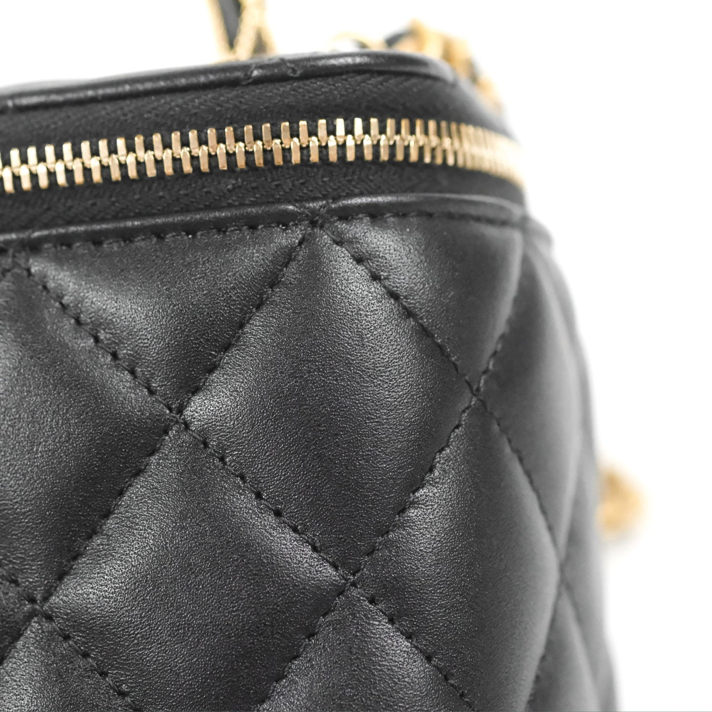 Chanel Metal Handle Vanity Rectangular Black Lambskin Gold Hardware 23A